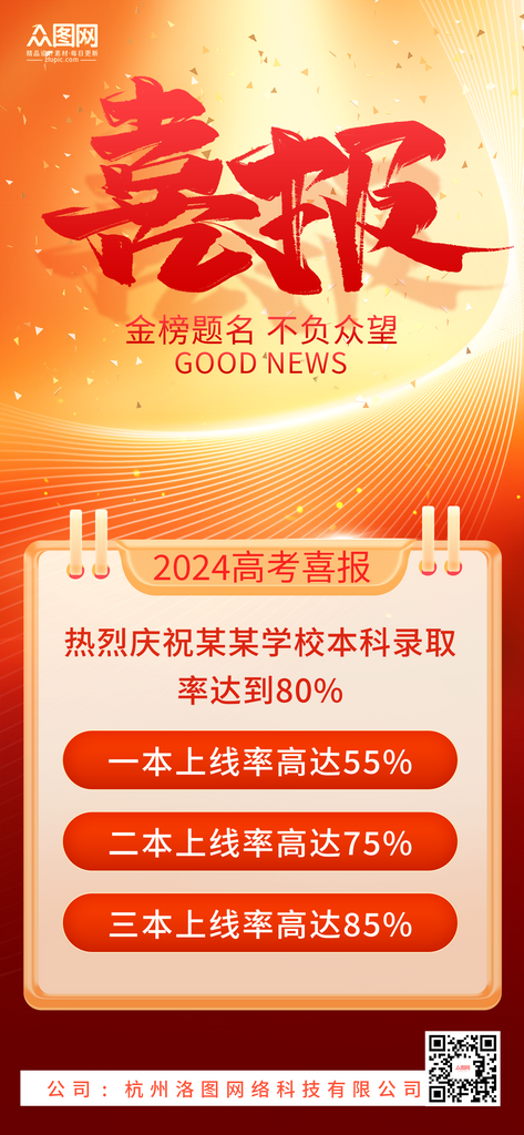 简约红金高考喜报金榜题宣传海报素材