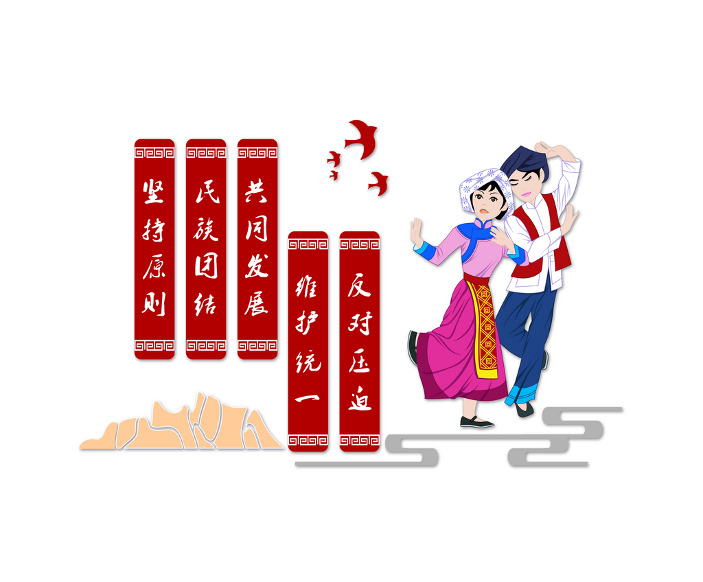 卡通民族团结文化墙素材