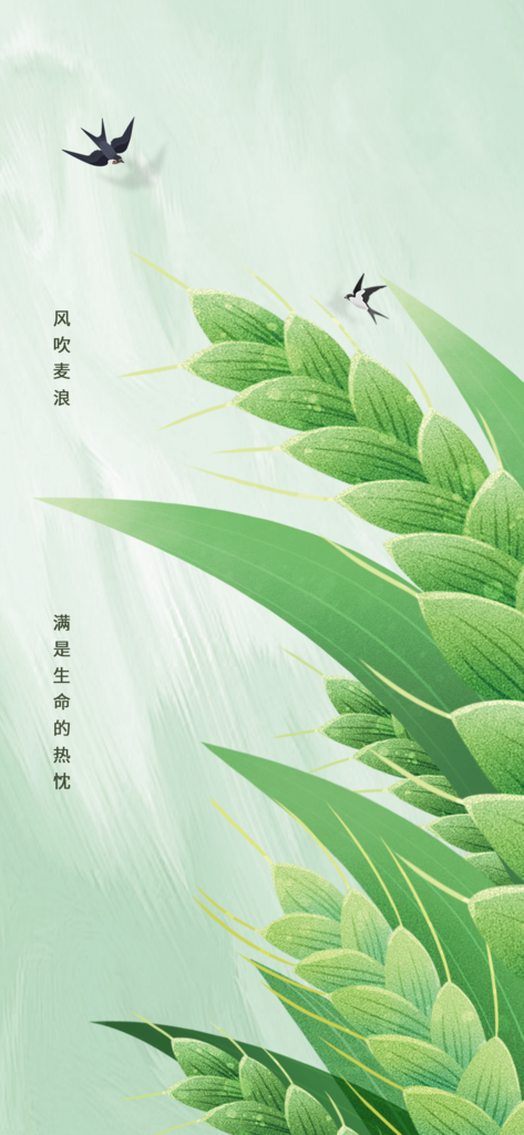 夏天绿色小麦麦穗燕子手绘插画海报素材