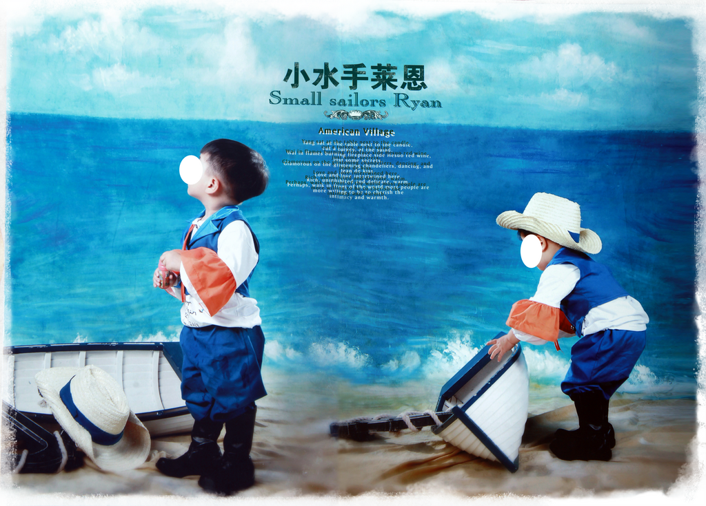 蓝色复古创意儿童画册摄影画册设计素材
