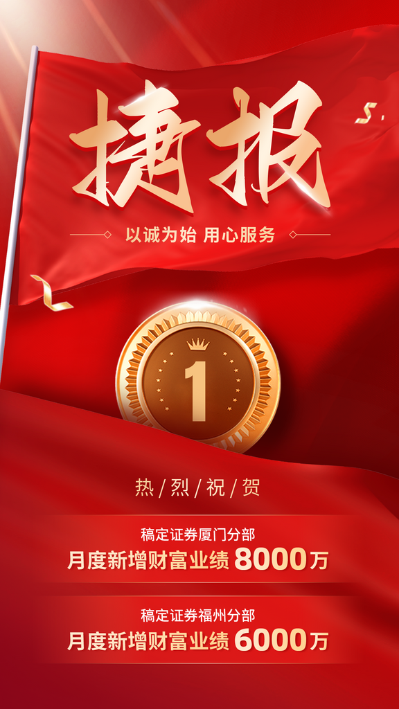 金融证券业绩表彰喜报捷报喜庆风海报设计素材