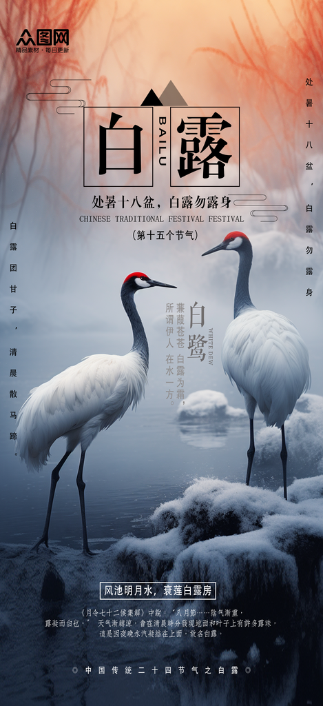 简洁二十四节气白露海报素材