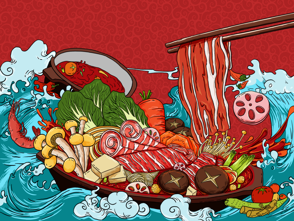 美食插畫(huà)美食節(jié)海報(bào)主視覺(jué)KV背景展板素材
