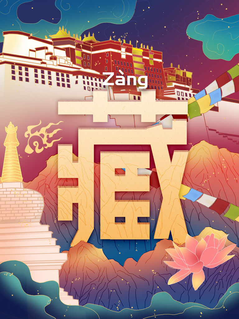 手绘地标建筑西藏旅游插画海报素材