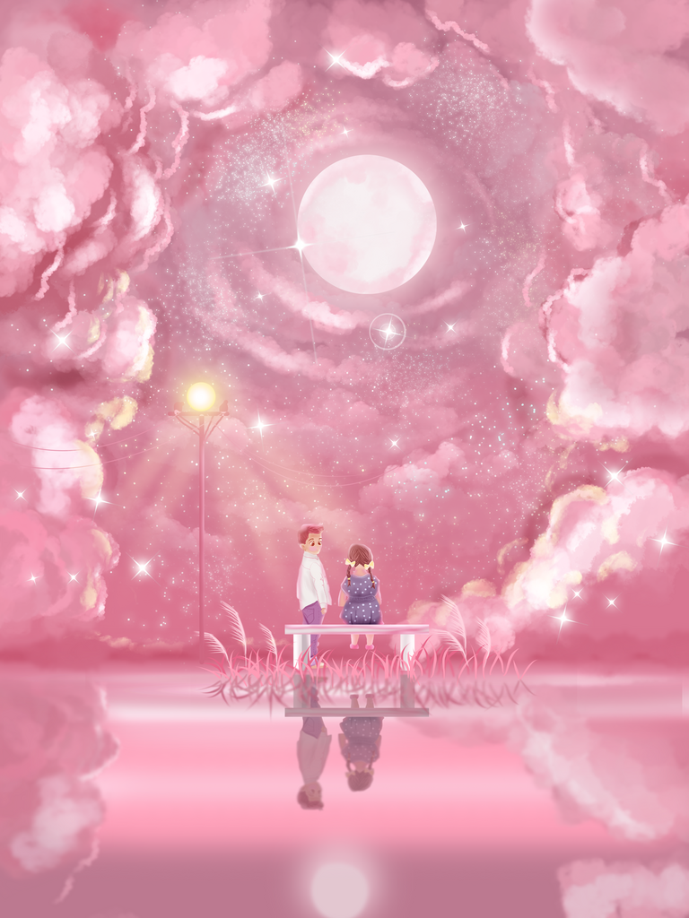 森系梦幻风景情侣插画设计素材