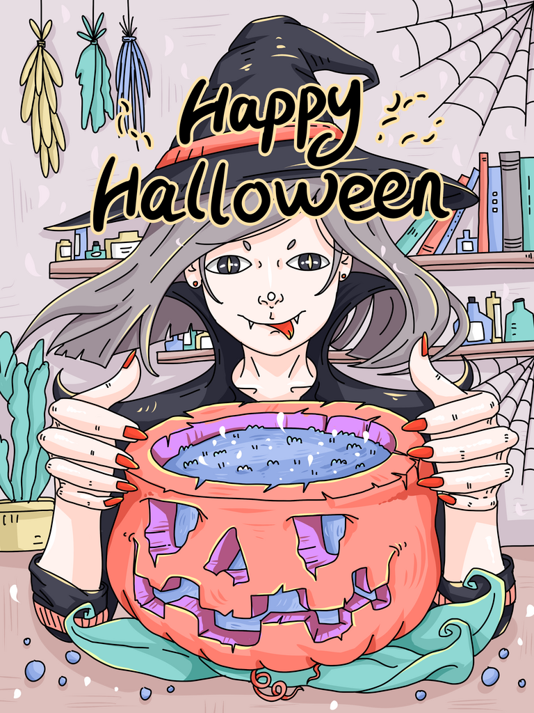 大气唯美万圣节插画设计素材