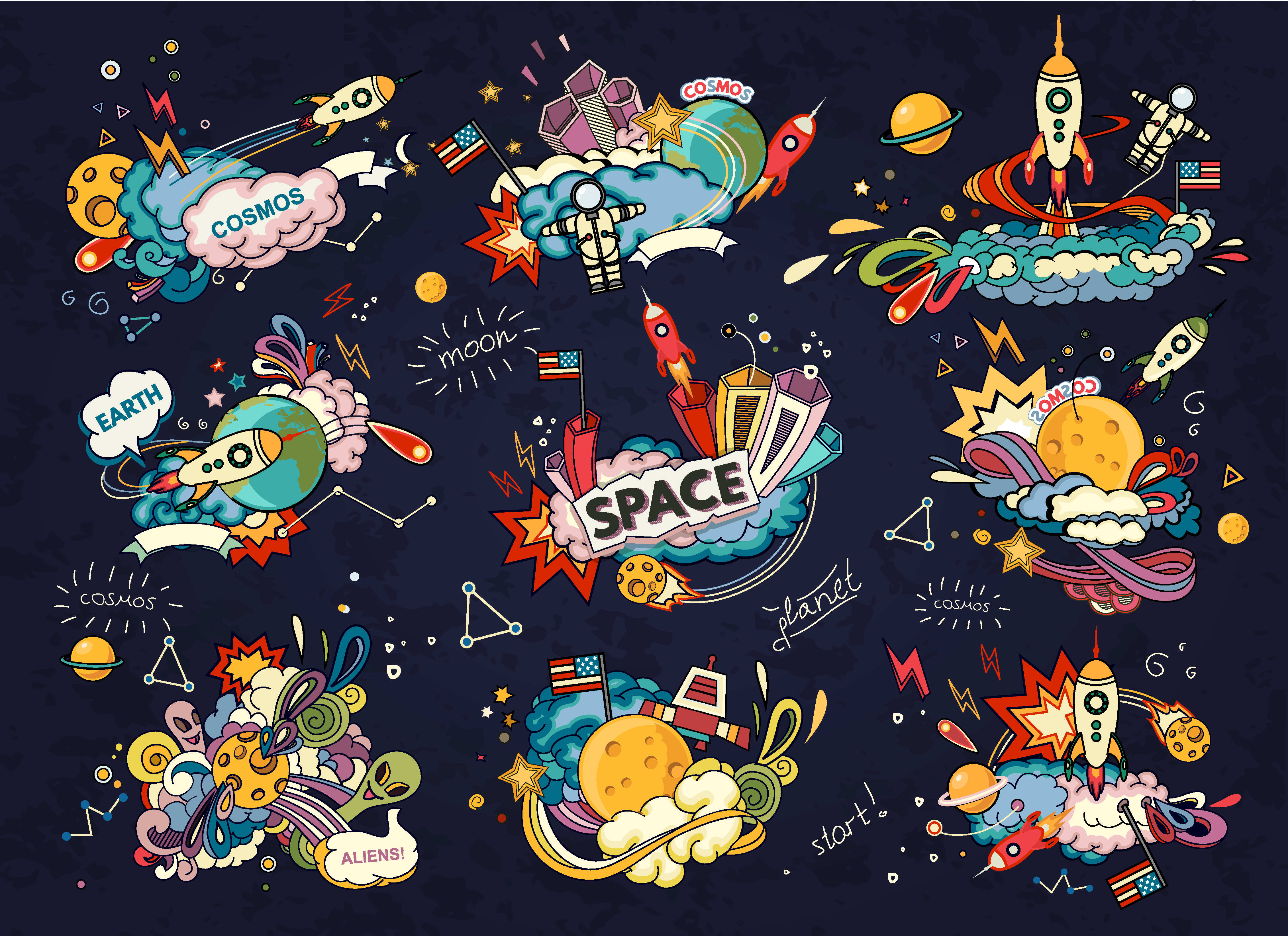 矢量卡通宇宙太空插画素材