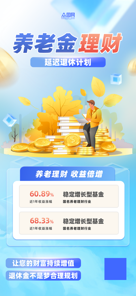 养老金理财产品延迟退休规划海报素材