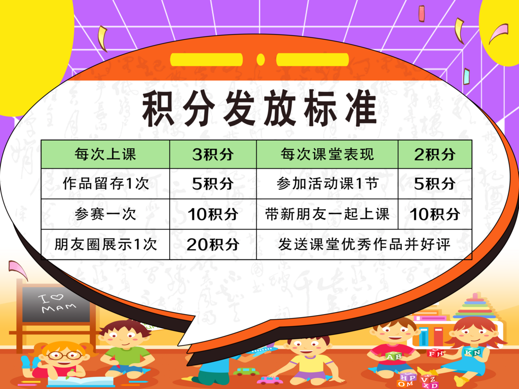 彩色卡通儿童积分发放标准海报素材