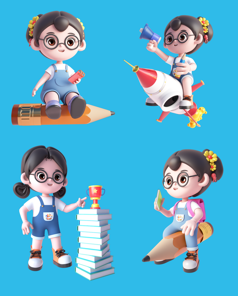 3D卡通学生人物素材