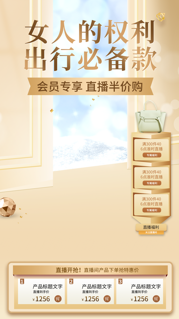 女士箱包直播间背景海报素材
