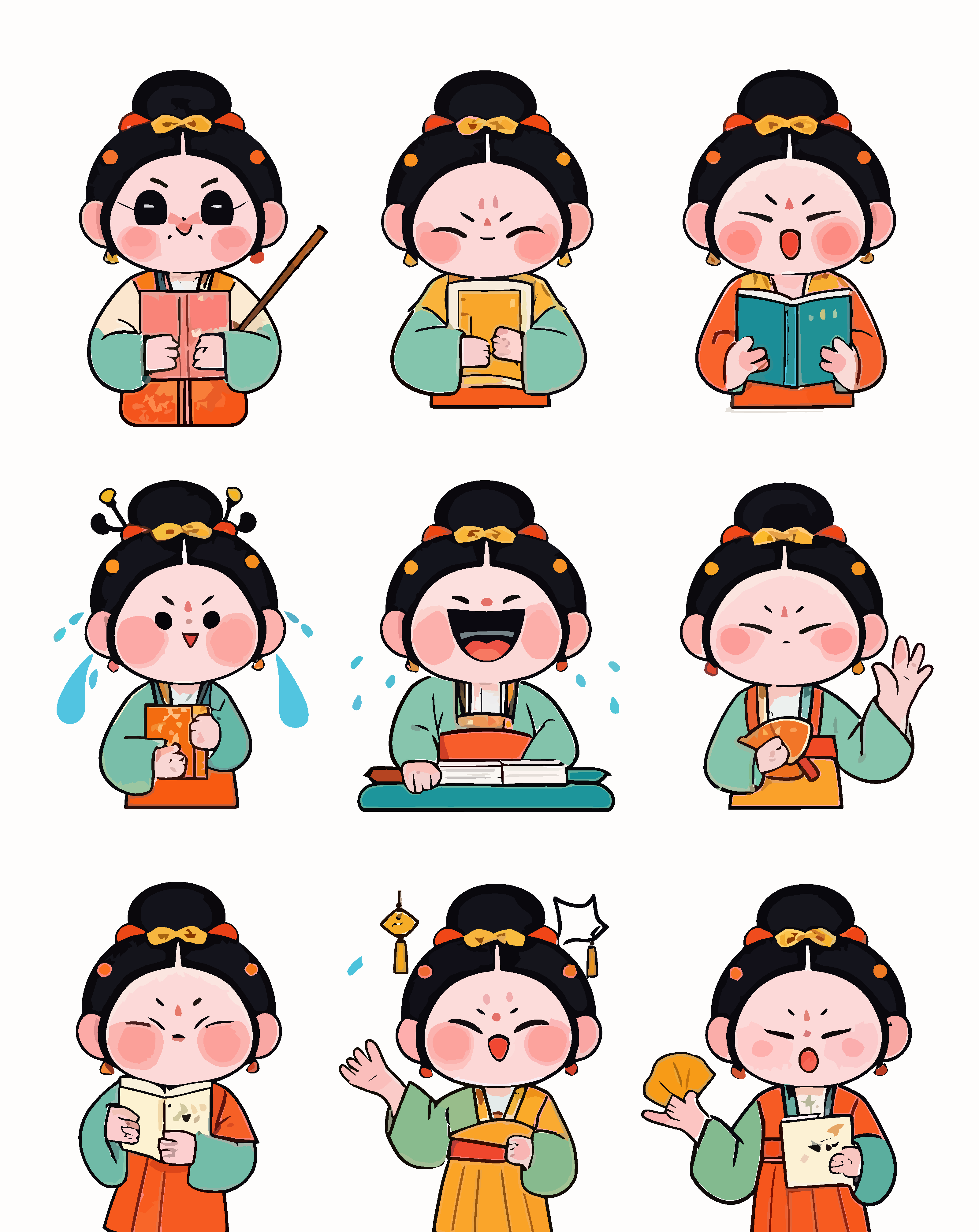 古代仕女卡通娃娃图形素材
