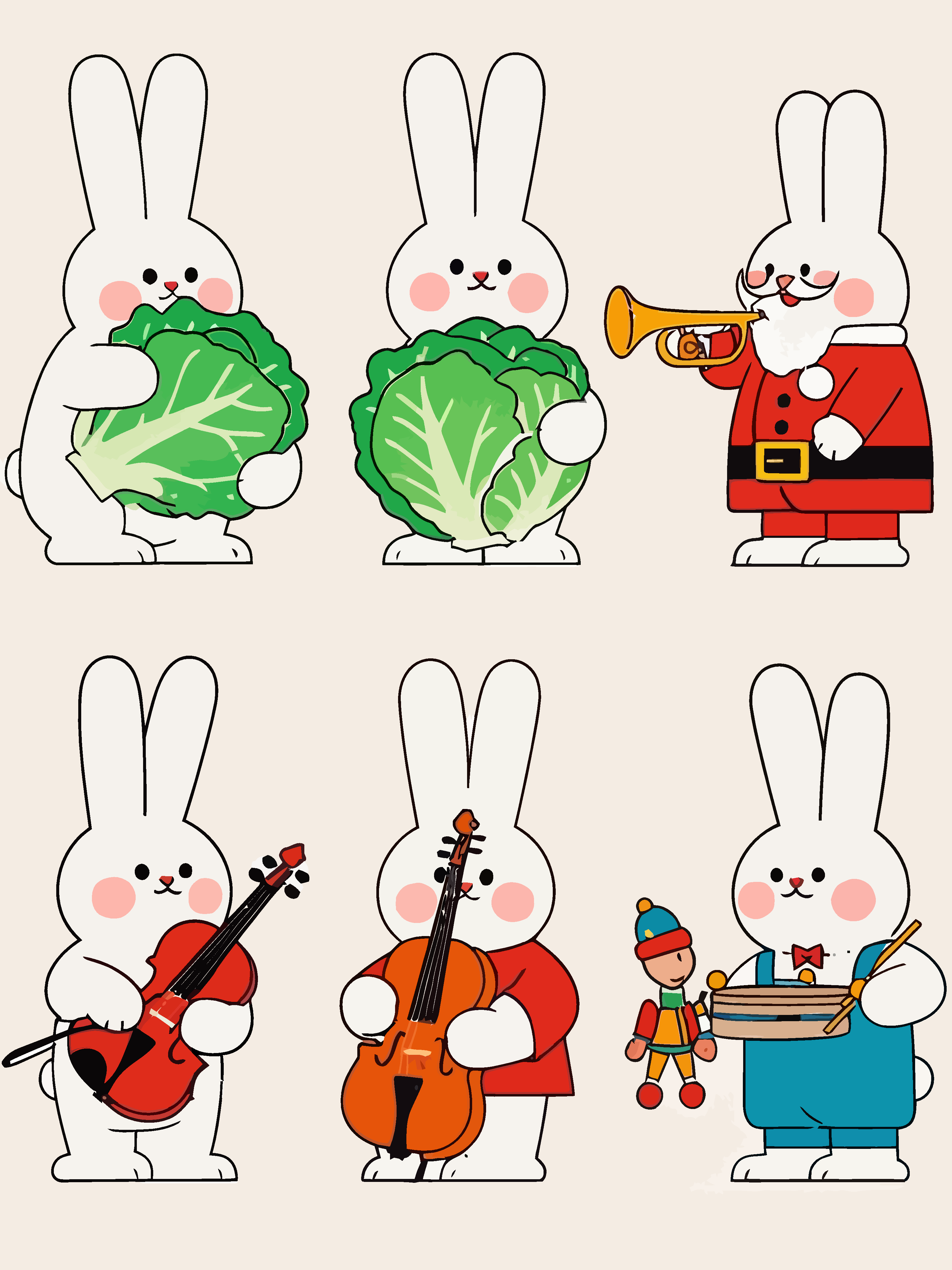 小兔子包菜矢量插画元素素材