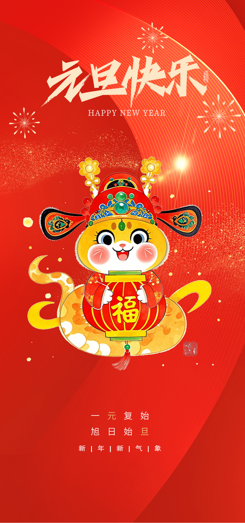 新年元旦蛇年喜庆海报素材