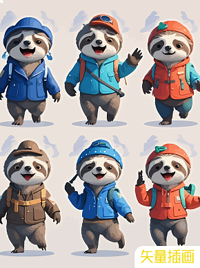 卡通树獭矢量插画素材下载-众图网