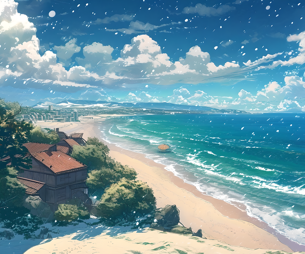 俯视海滩雪景创意插画素材