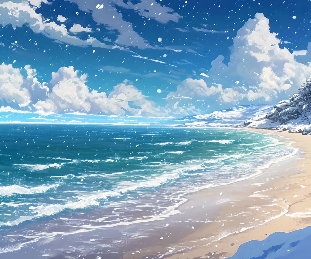 海滩雪景艺术创意插画素材