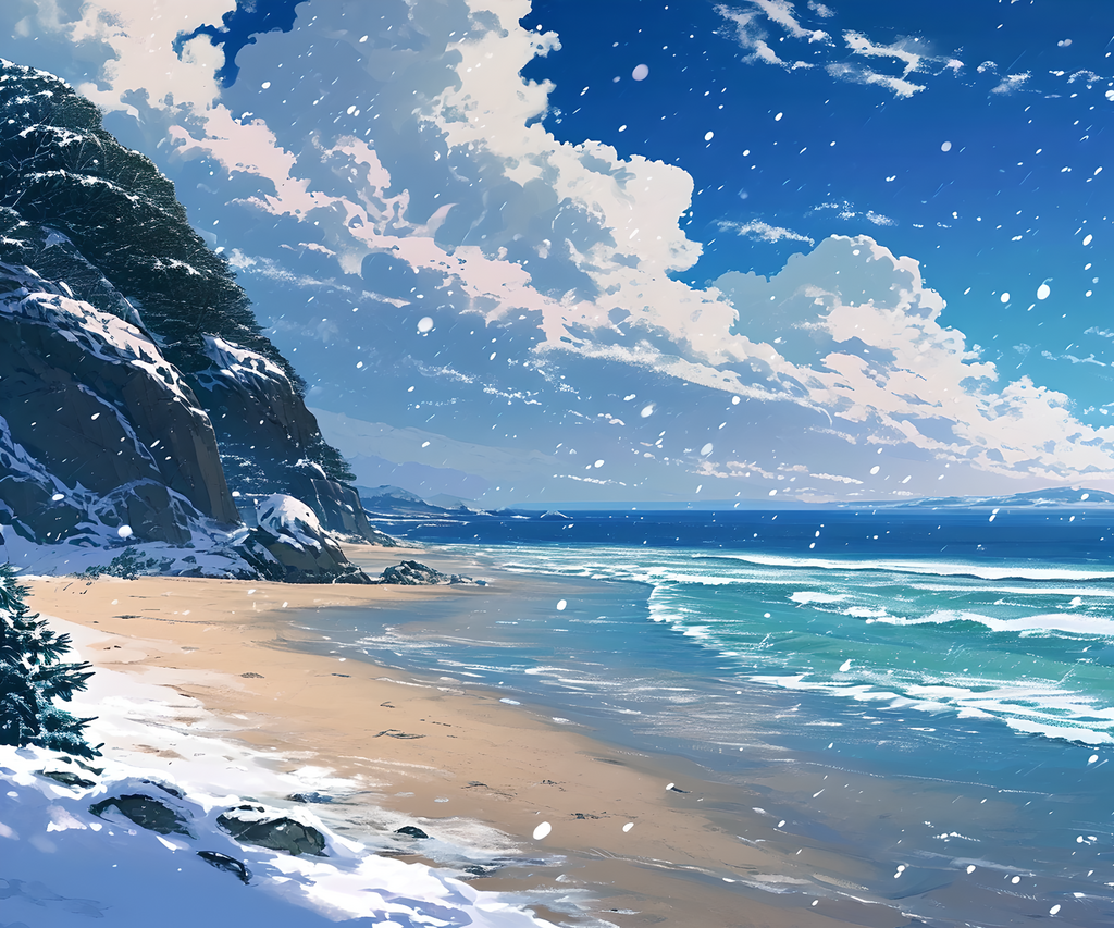 海滩雪景艺术创意插画素材