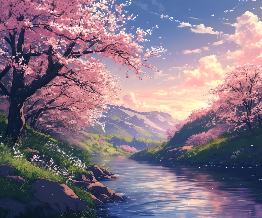 春季林中风景创意插画素材
