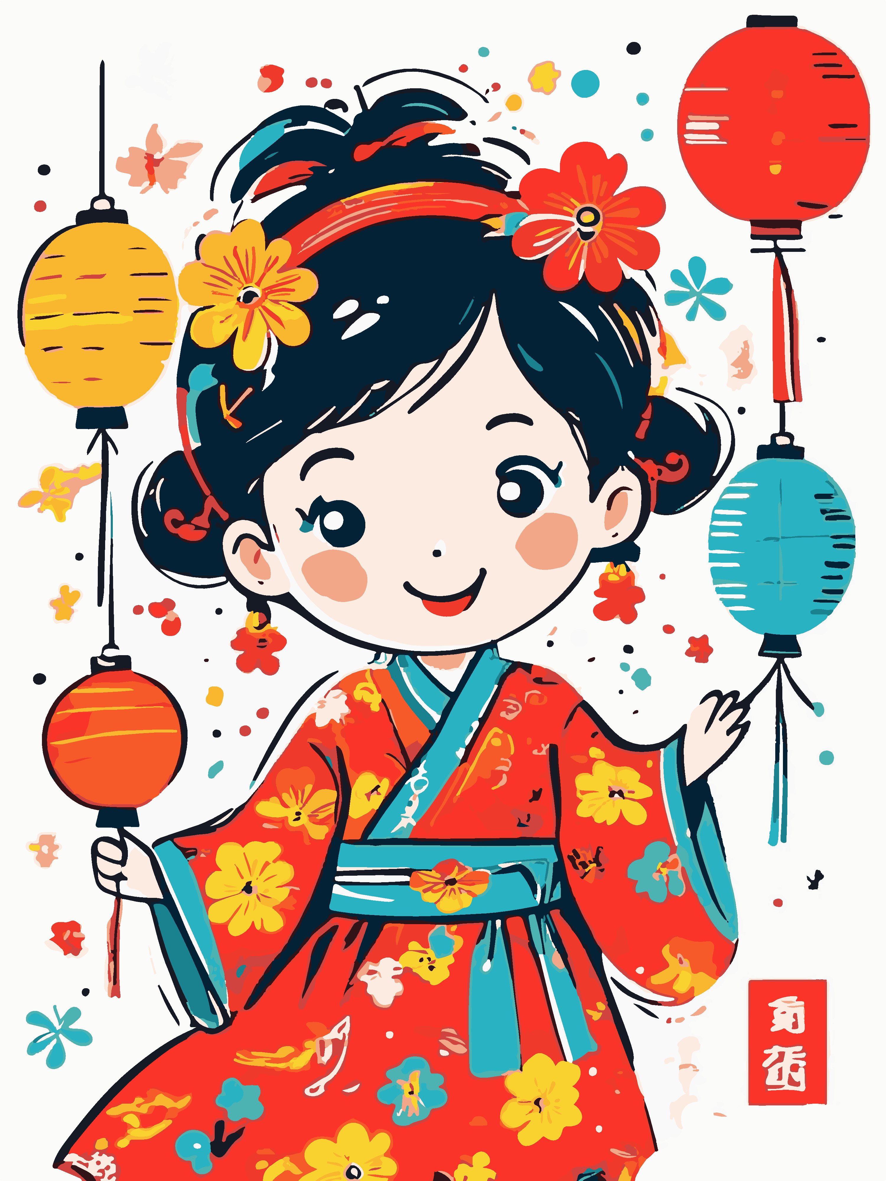 人物插画小女孩图形元素素材