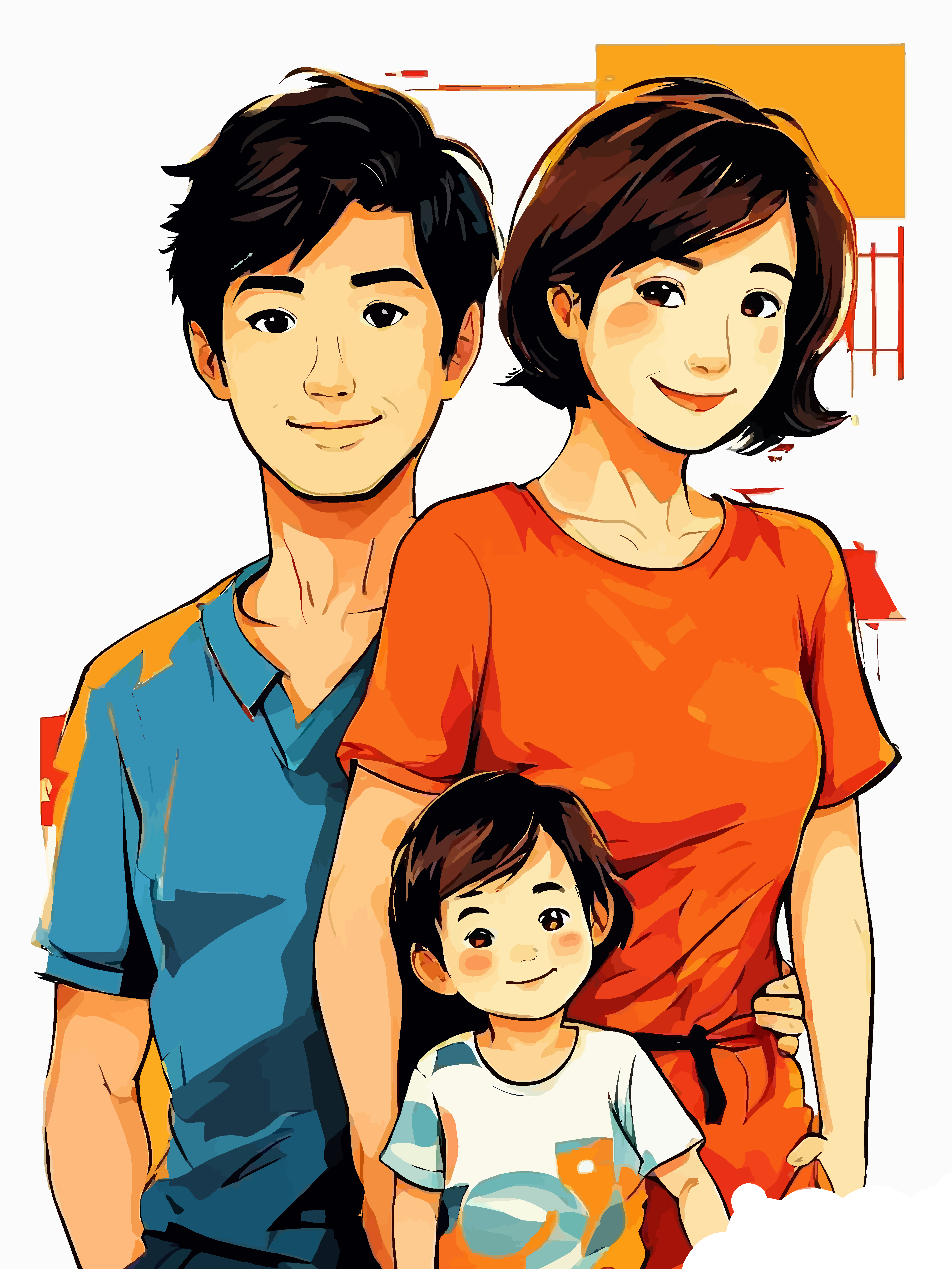 人物插画一家人图形元素素材