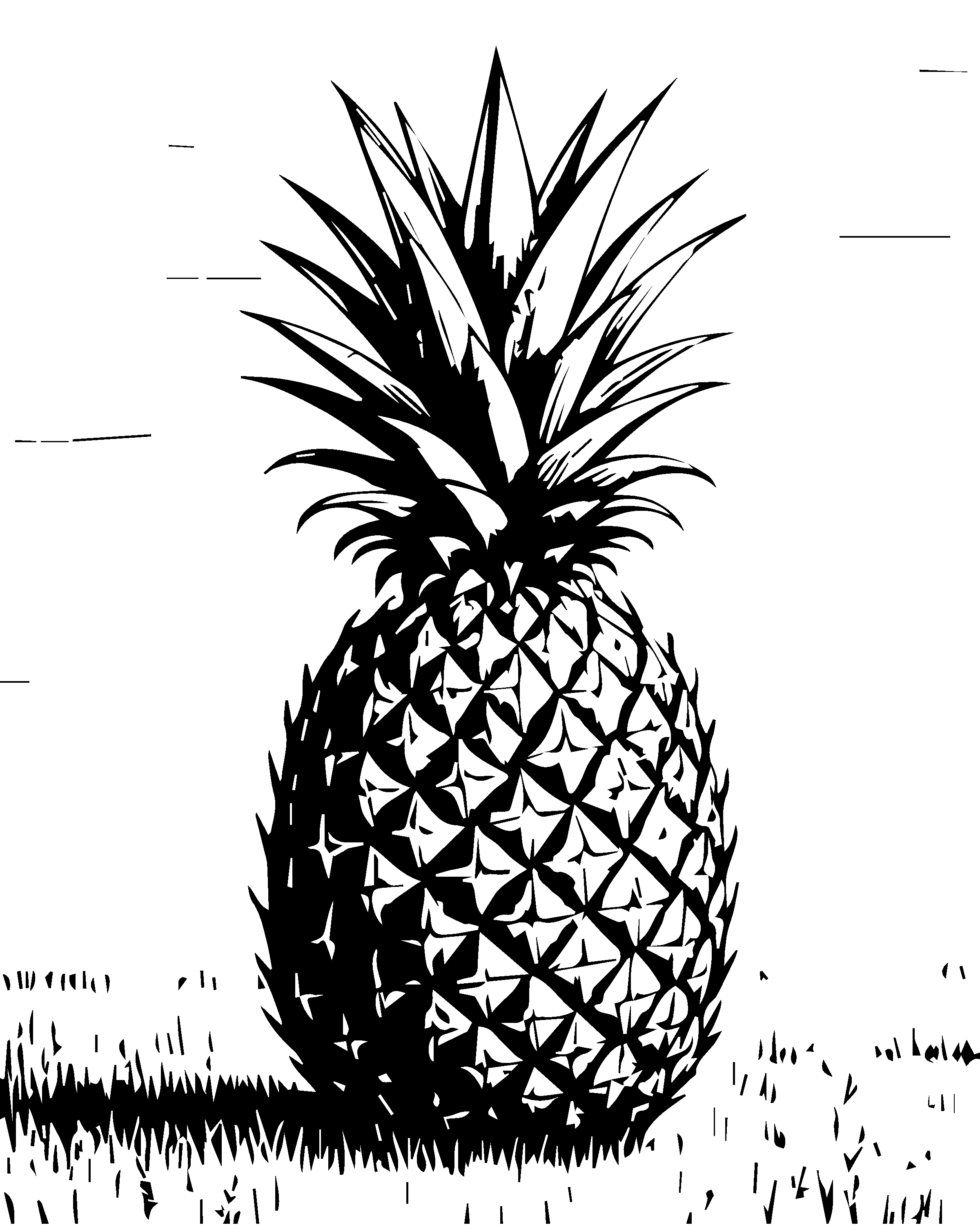 菠萝水果黑白插画图形素材