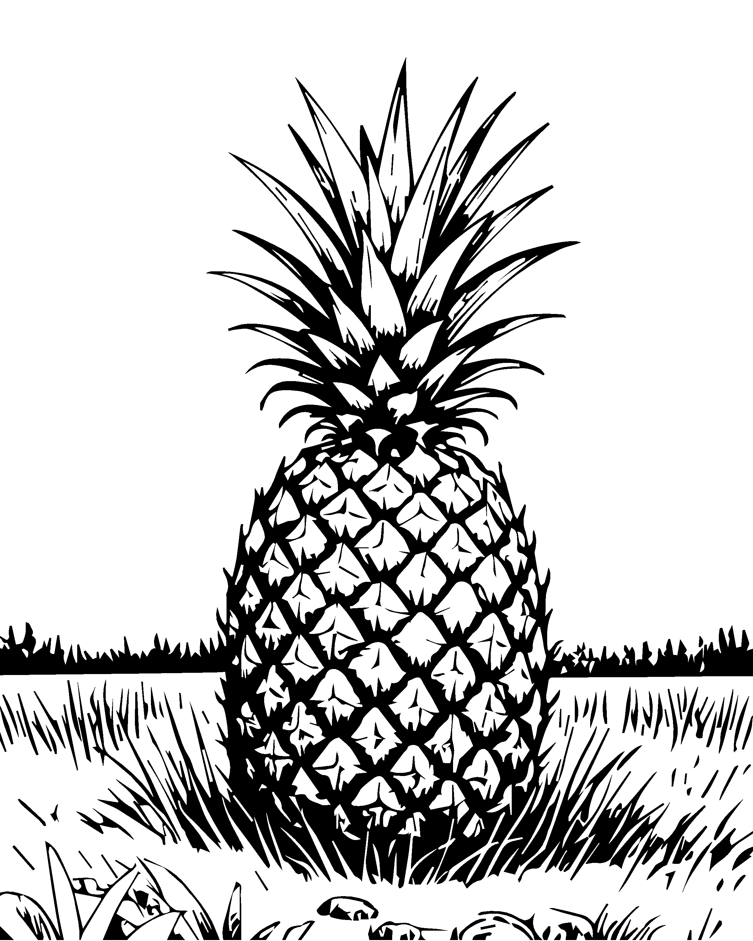 菠萝水果黑白插画元素素材