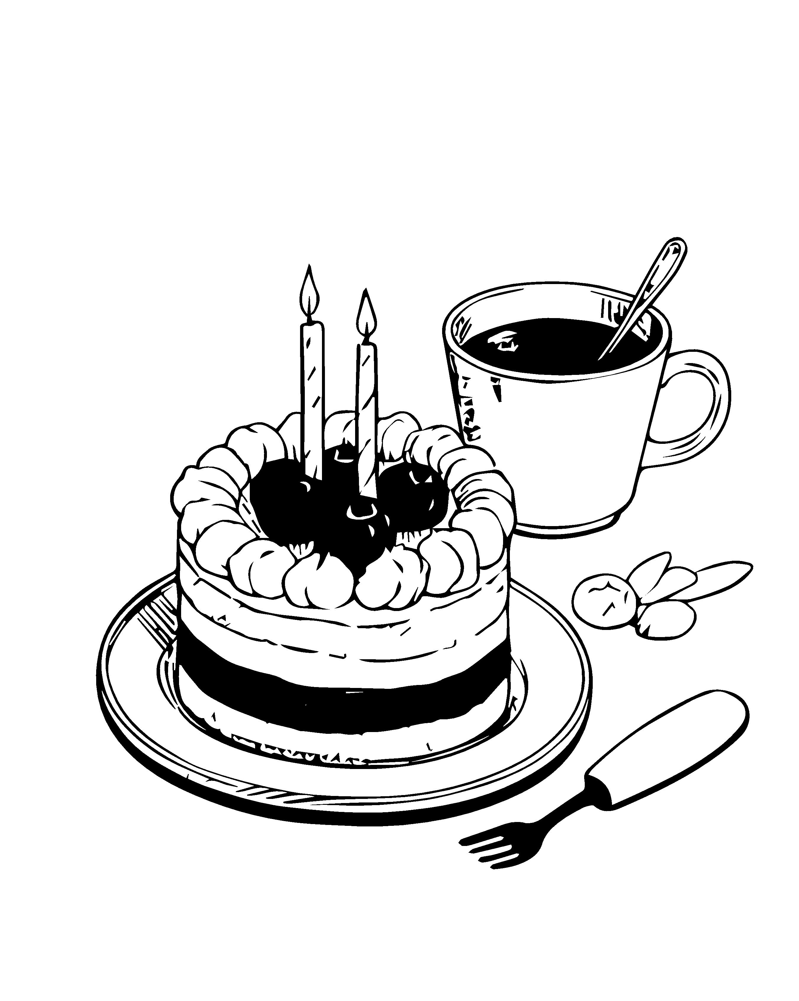 黑白生日蛋糕矢量插画图形素材