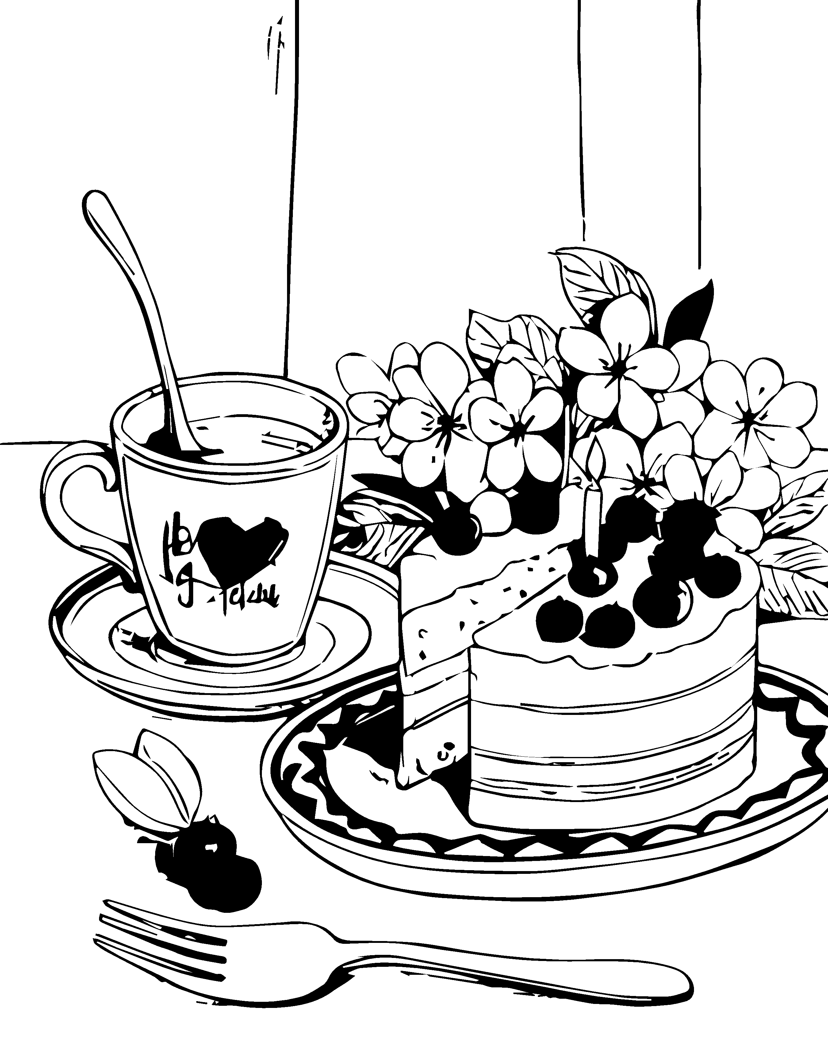黑白生日蛋糕矢量插画图形元素素材