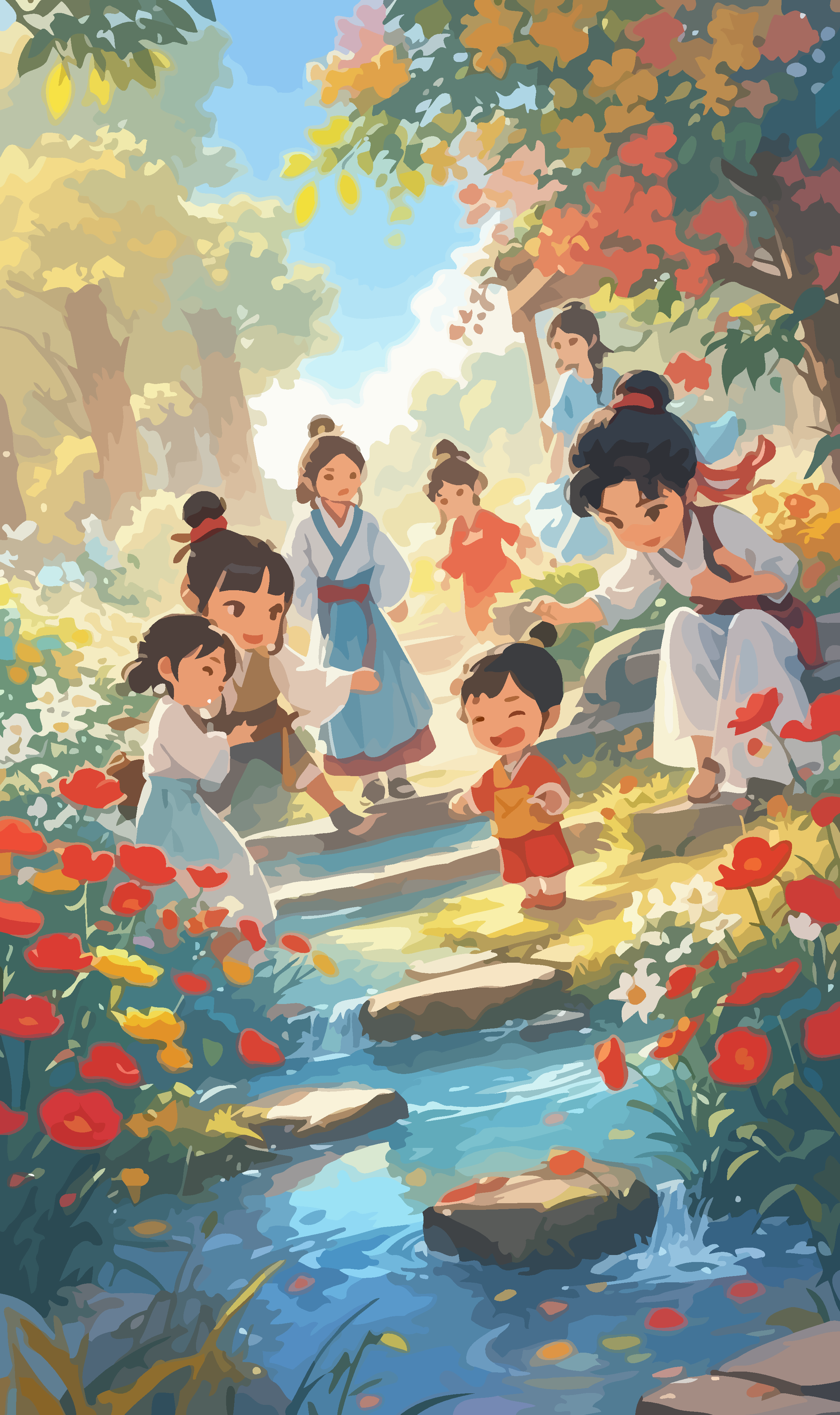 野外玩耍小朋友插画图形元素素材