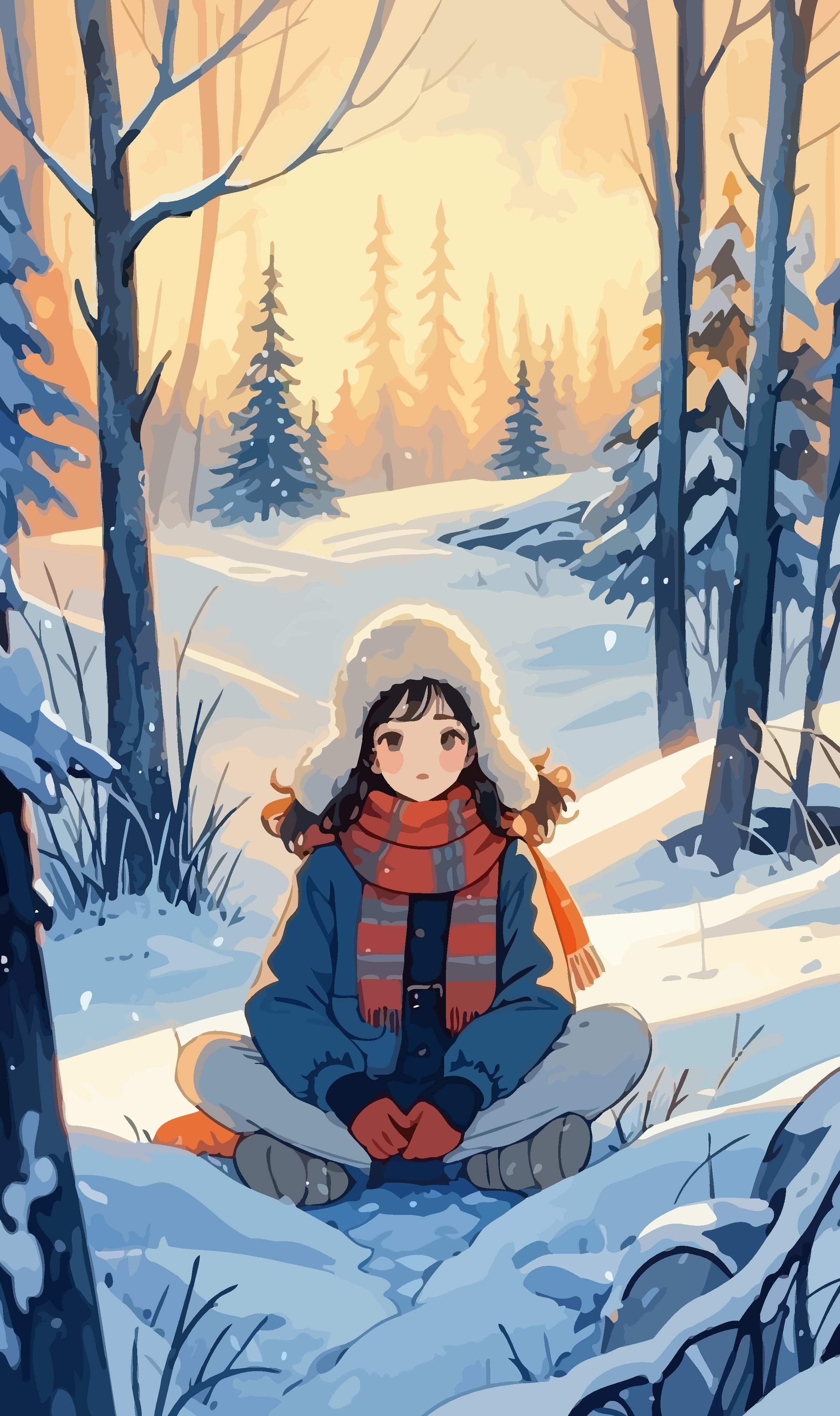 冬季少女插画图形素材