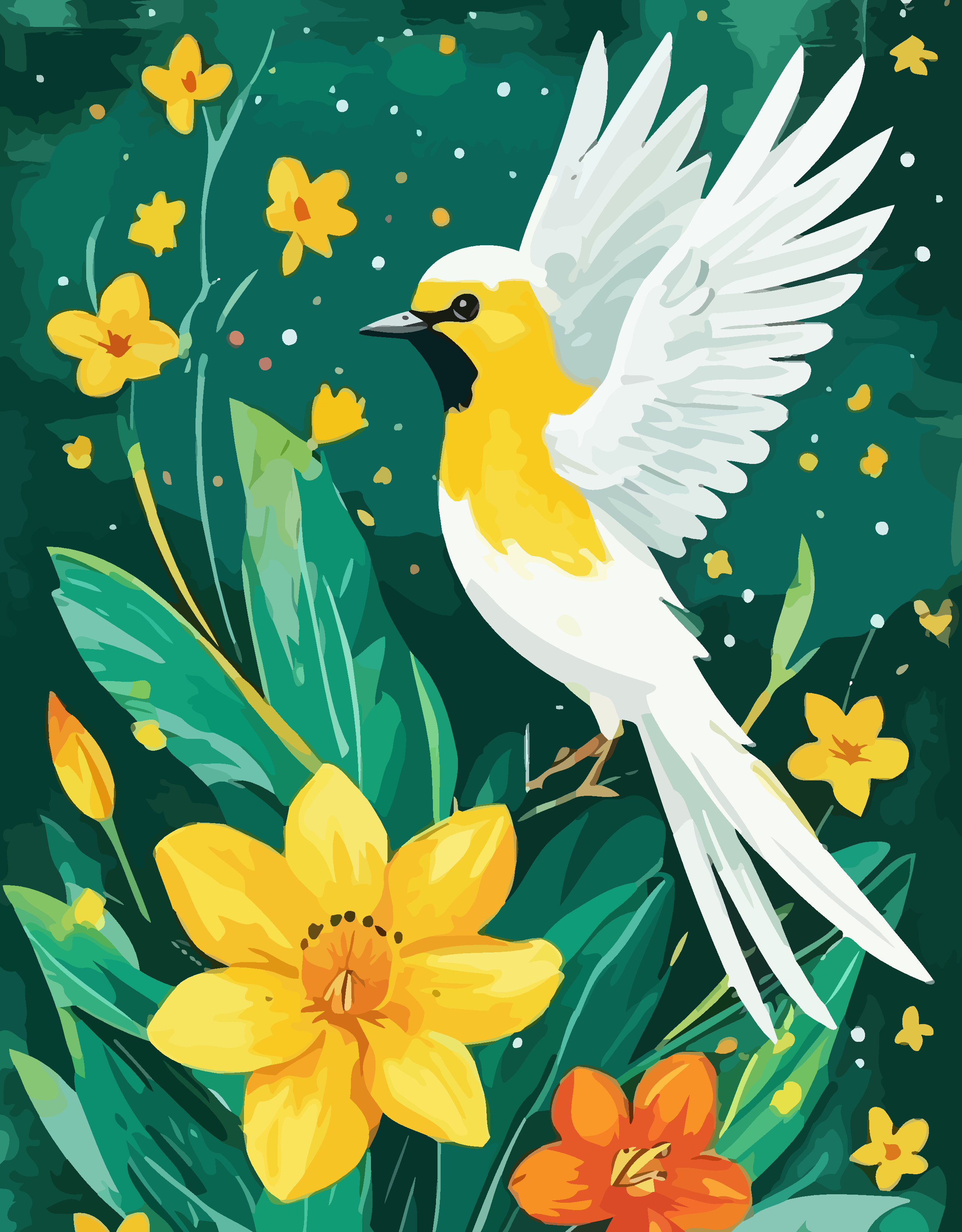 鲜花小鸟插画图形素材