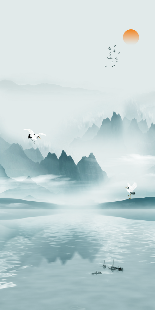 唯美中式山水装饰画素材