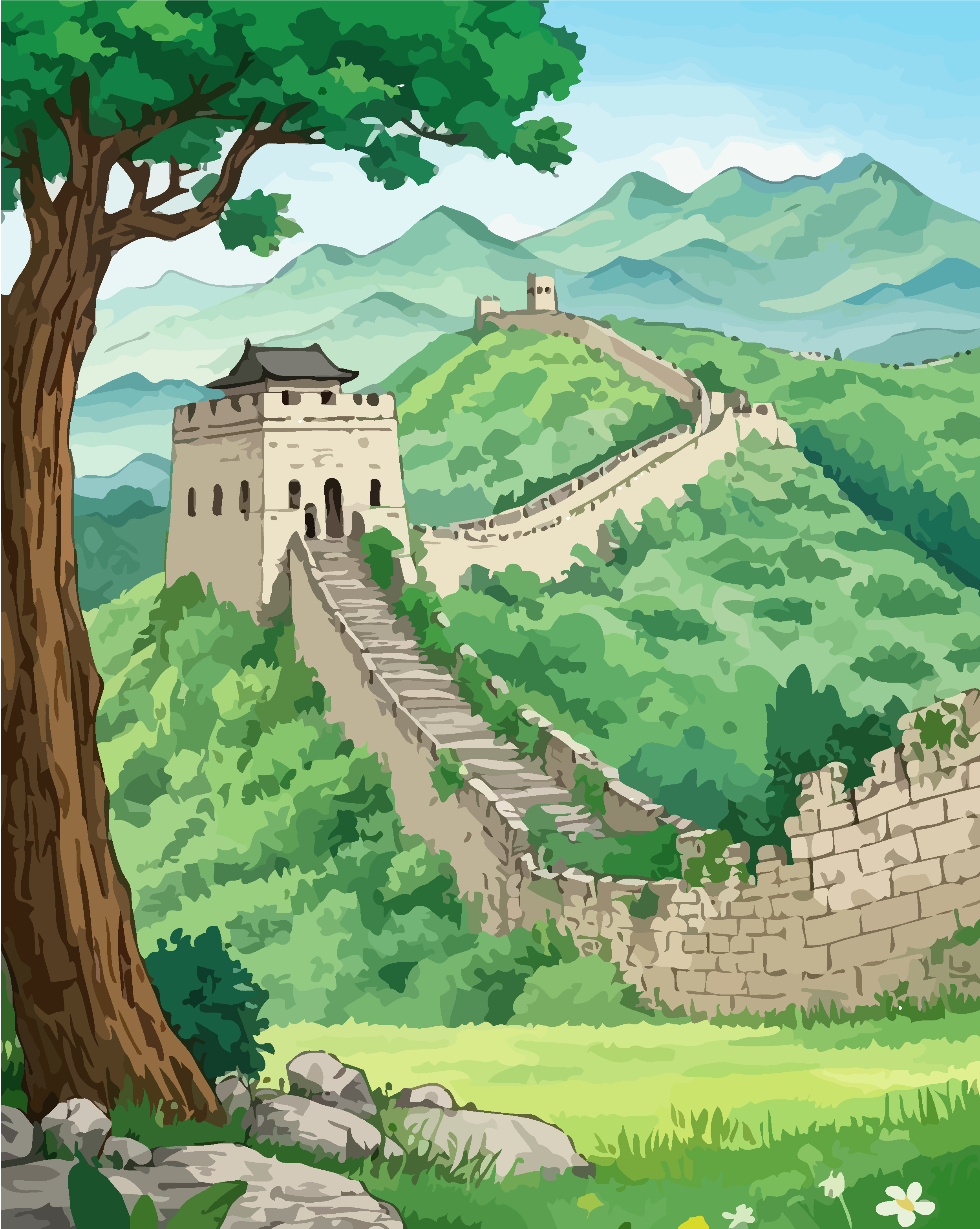 长城风光插画万里长城素材