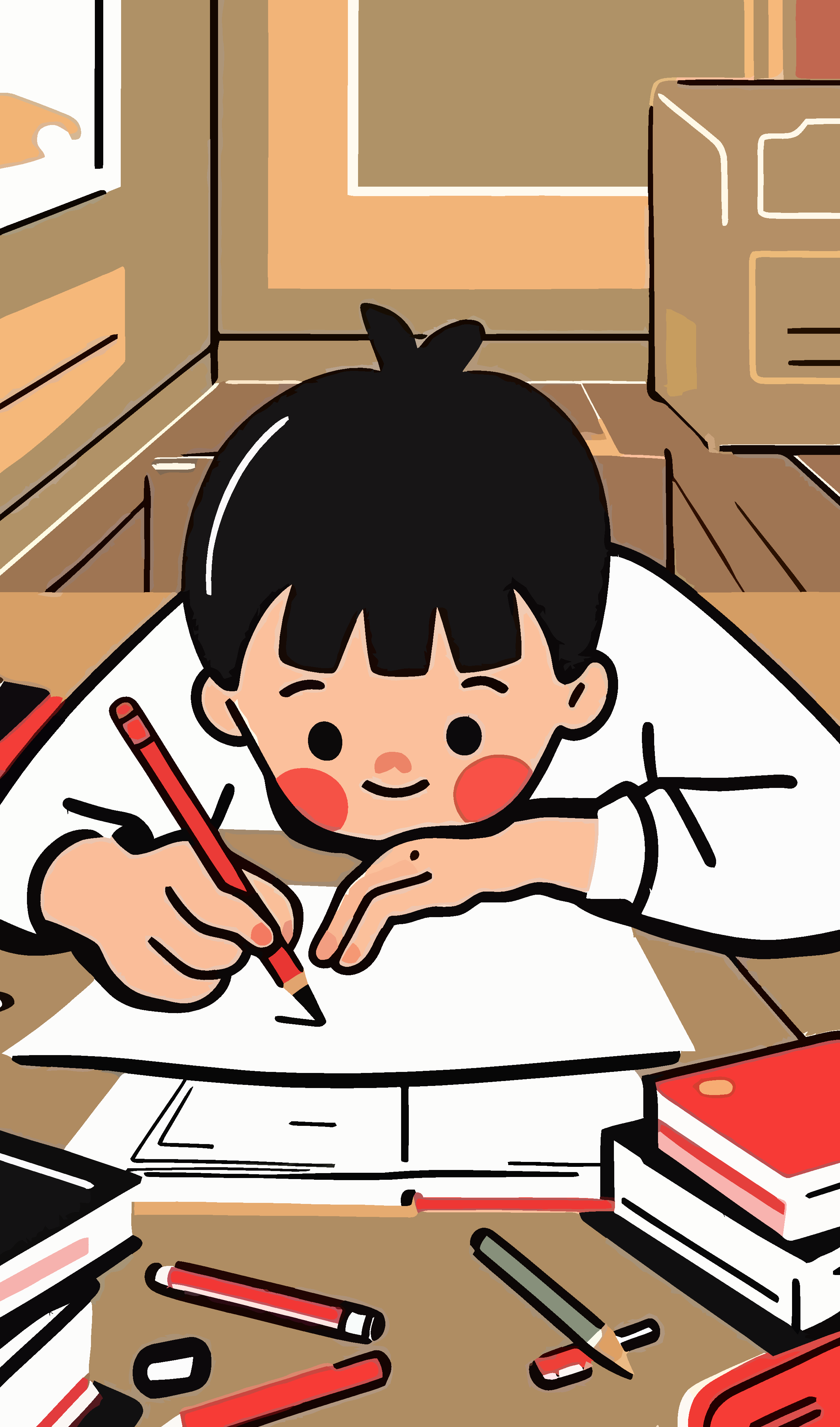 做作业的小孩矢量插画图形元素素材