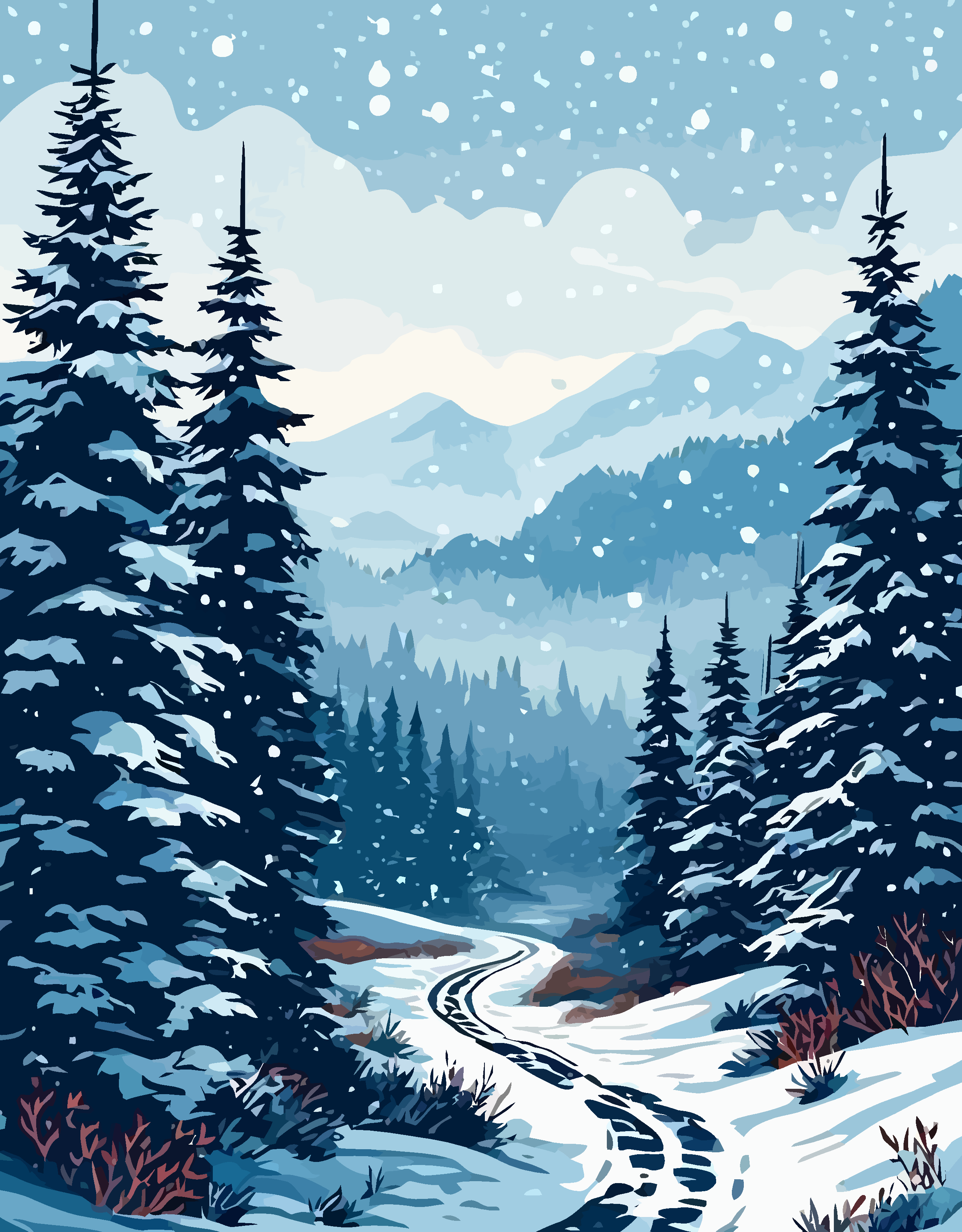 冬季雪景雪松矢量插画图形元素素材