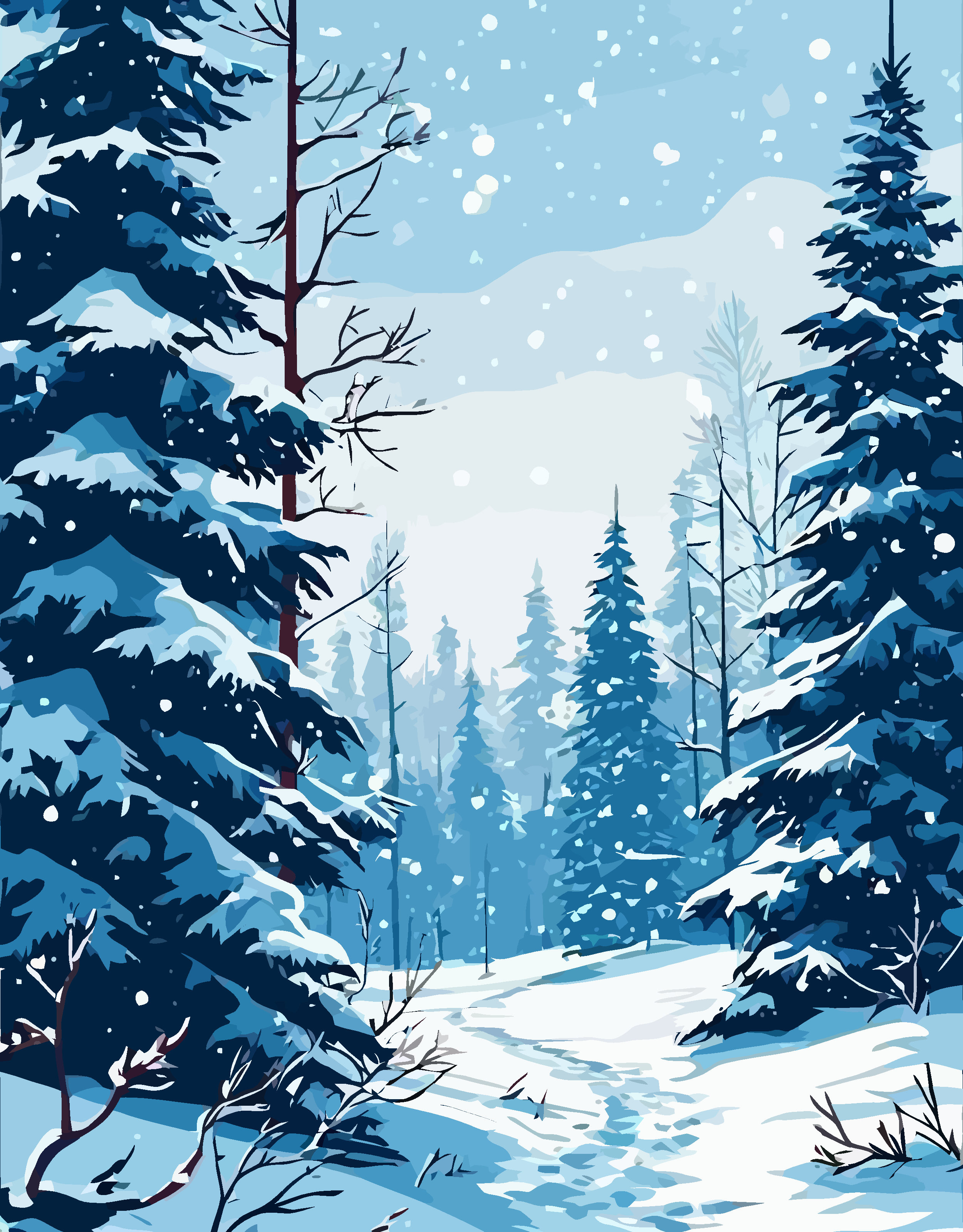 冬季雪景雪松矢量插画图形素材