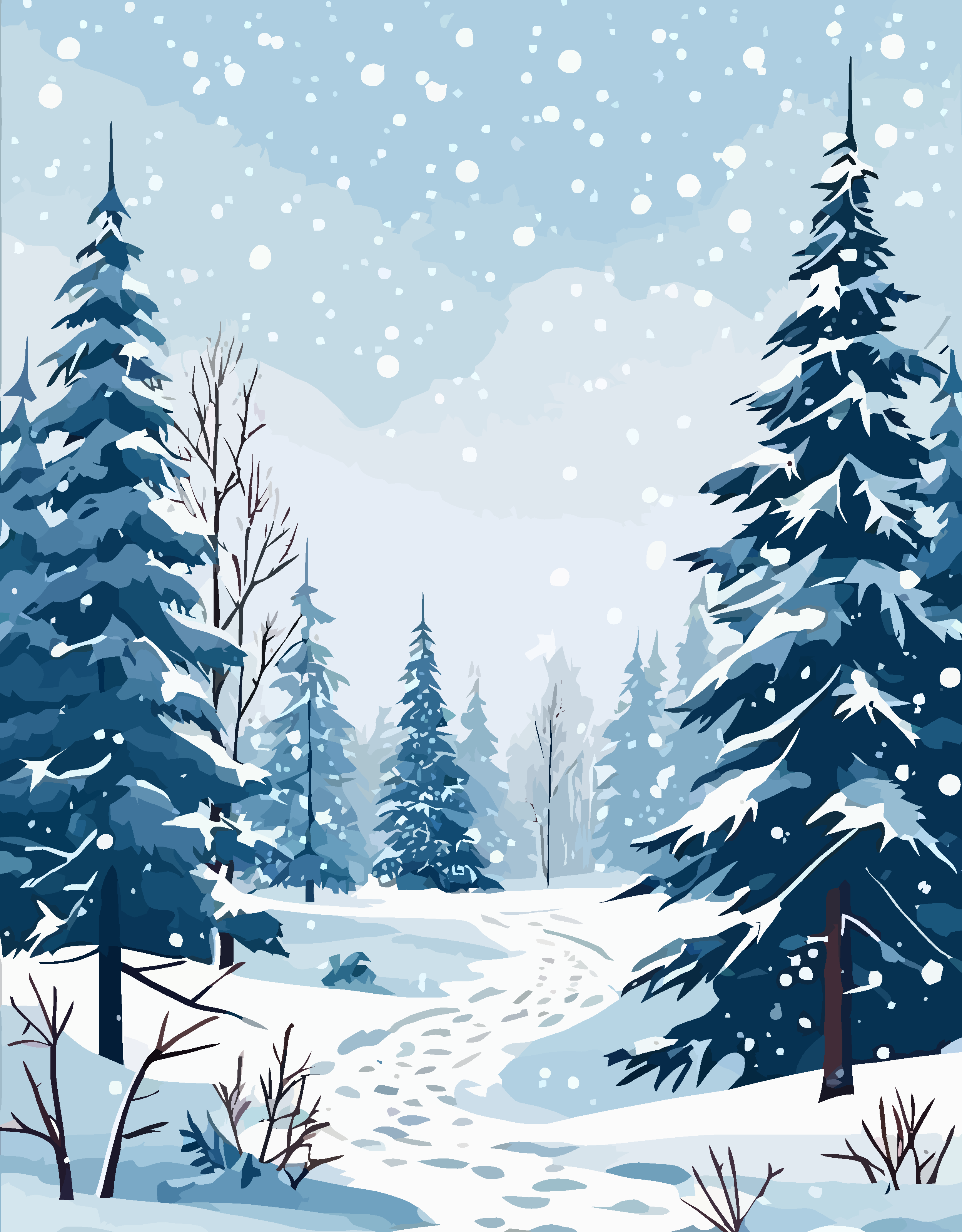 冬季雪景雪松矢量插画图形素材