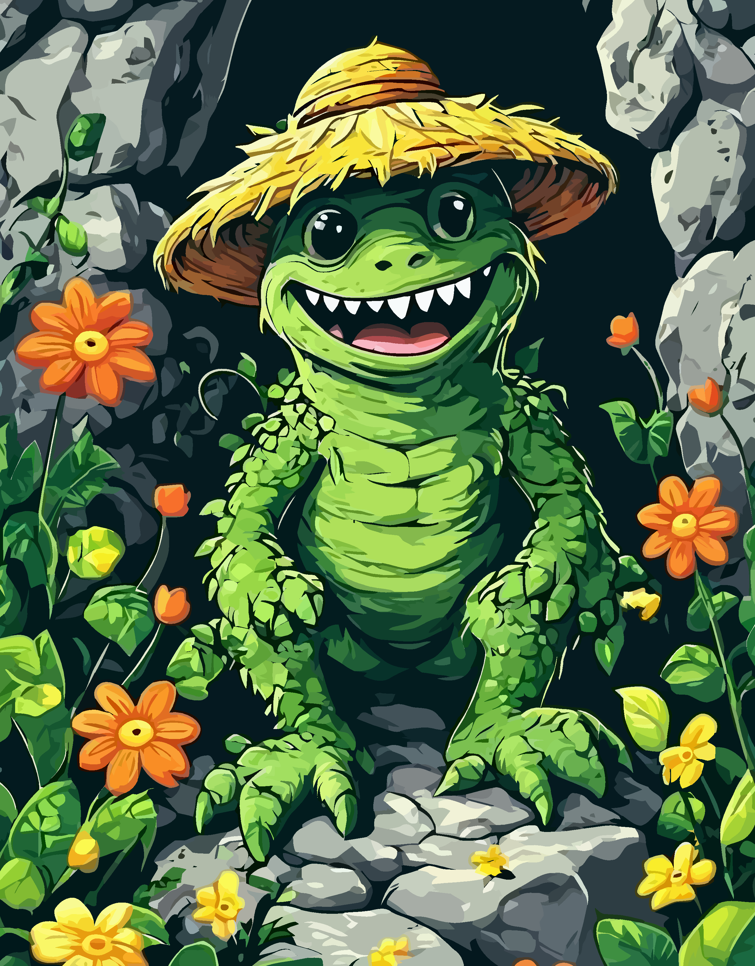 卡通人物石像矢量插画图形素材