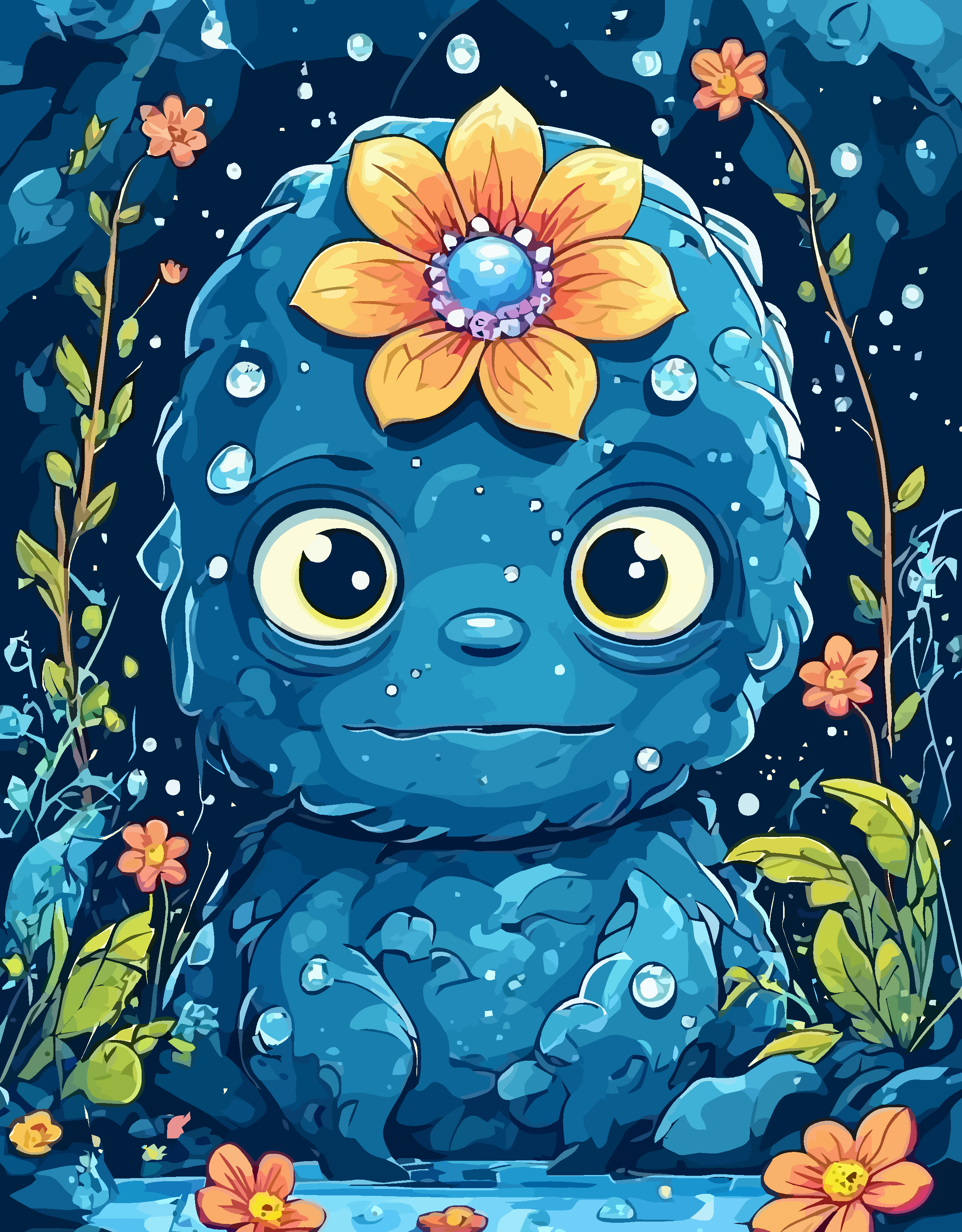 卡通人物石像矢量插画图形素材