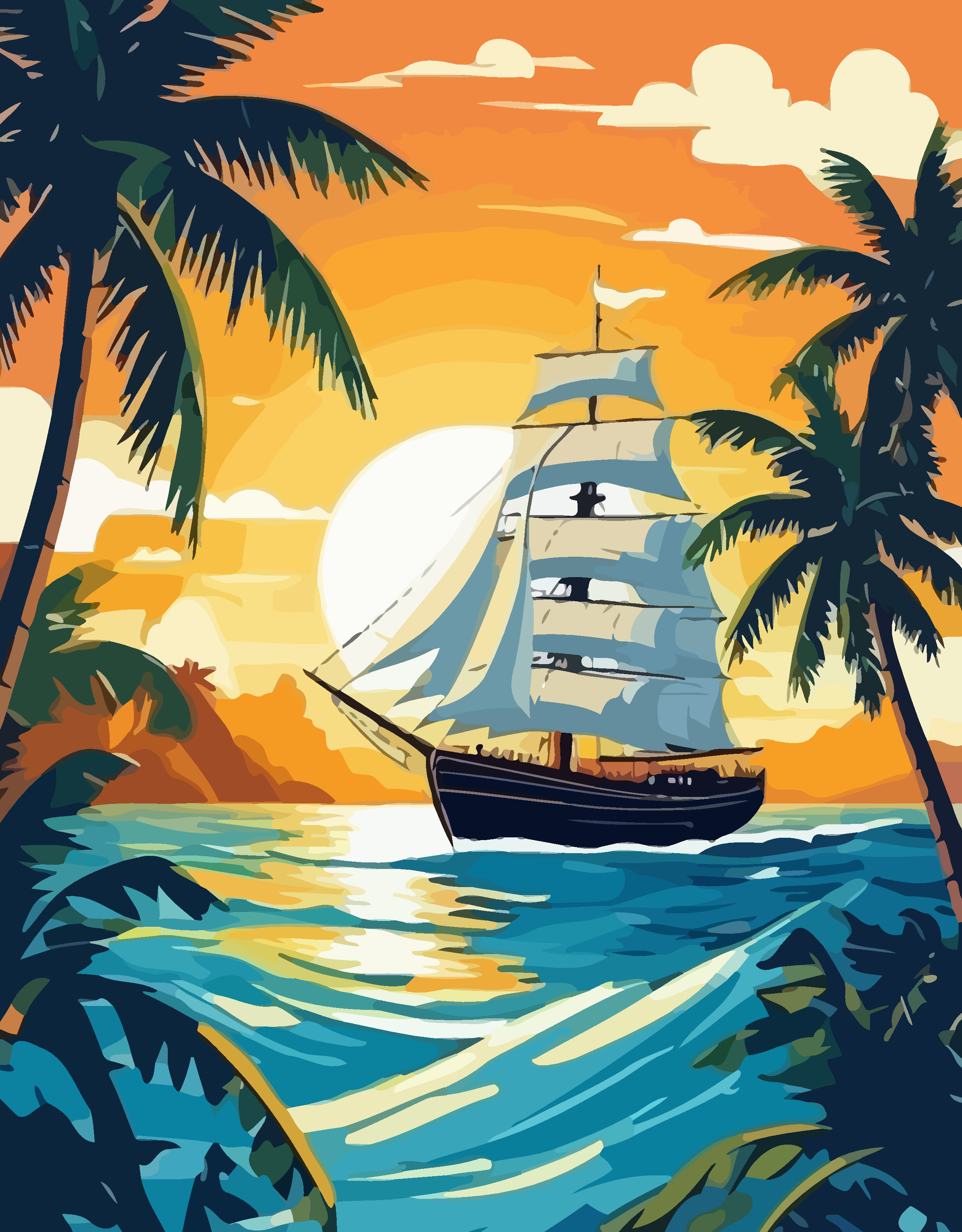 海上帆船矢量插画图形素材