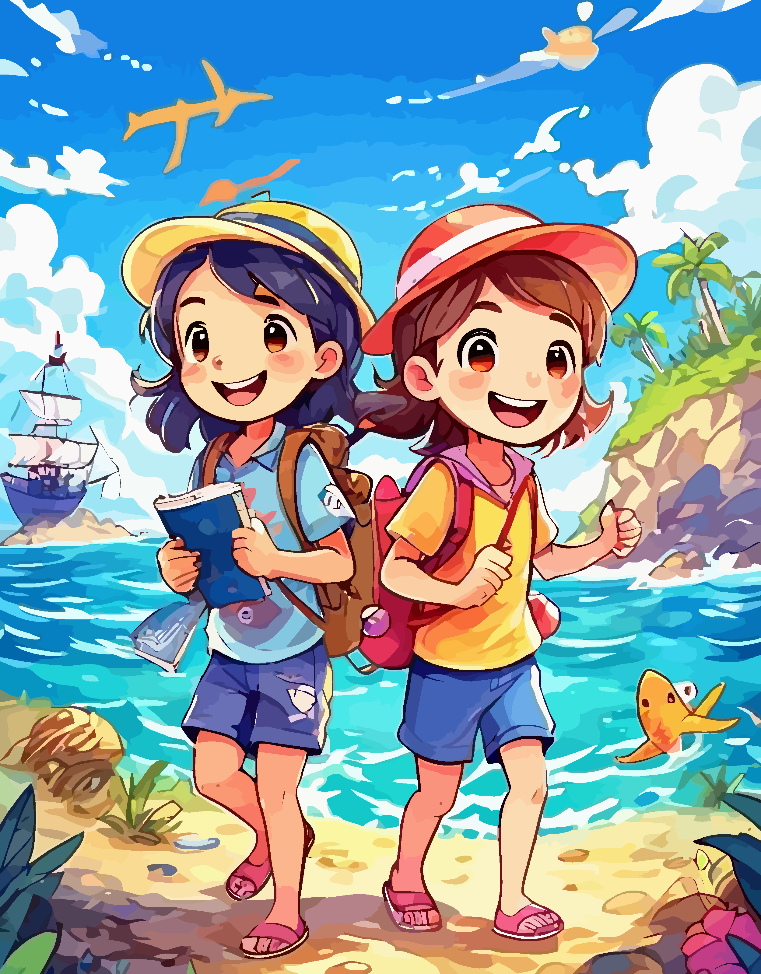 小女孩矢量插画图形元素素材