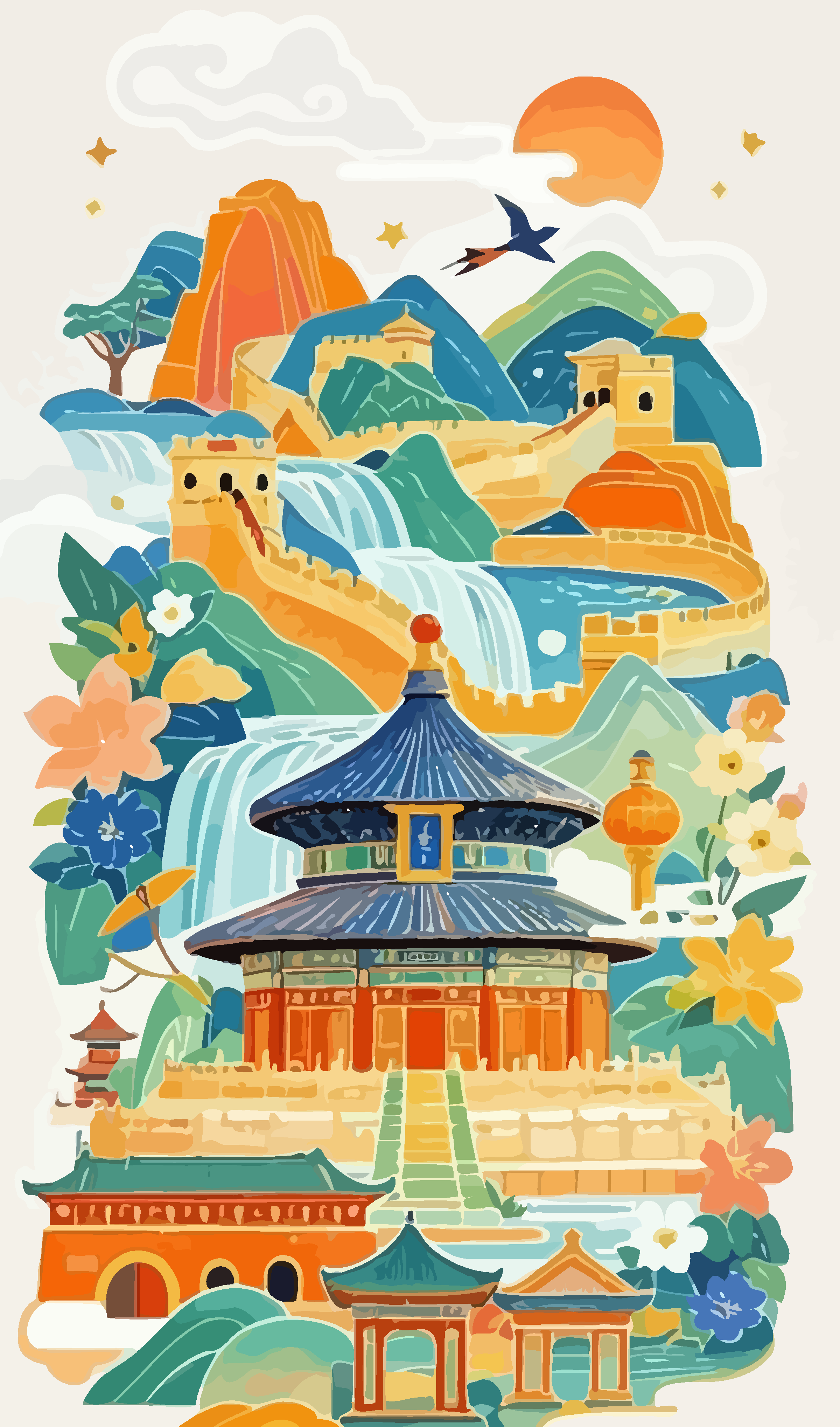 古建筑插画古代建筑建筑风光素材