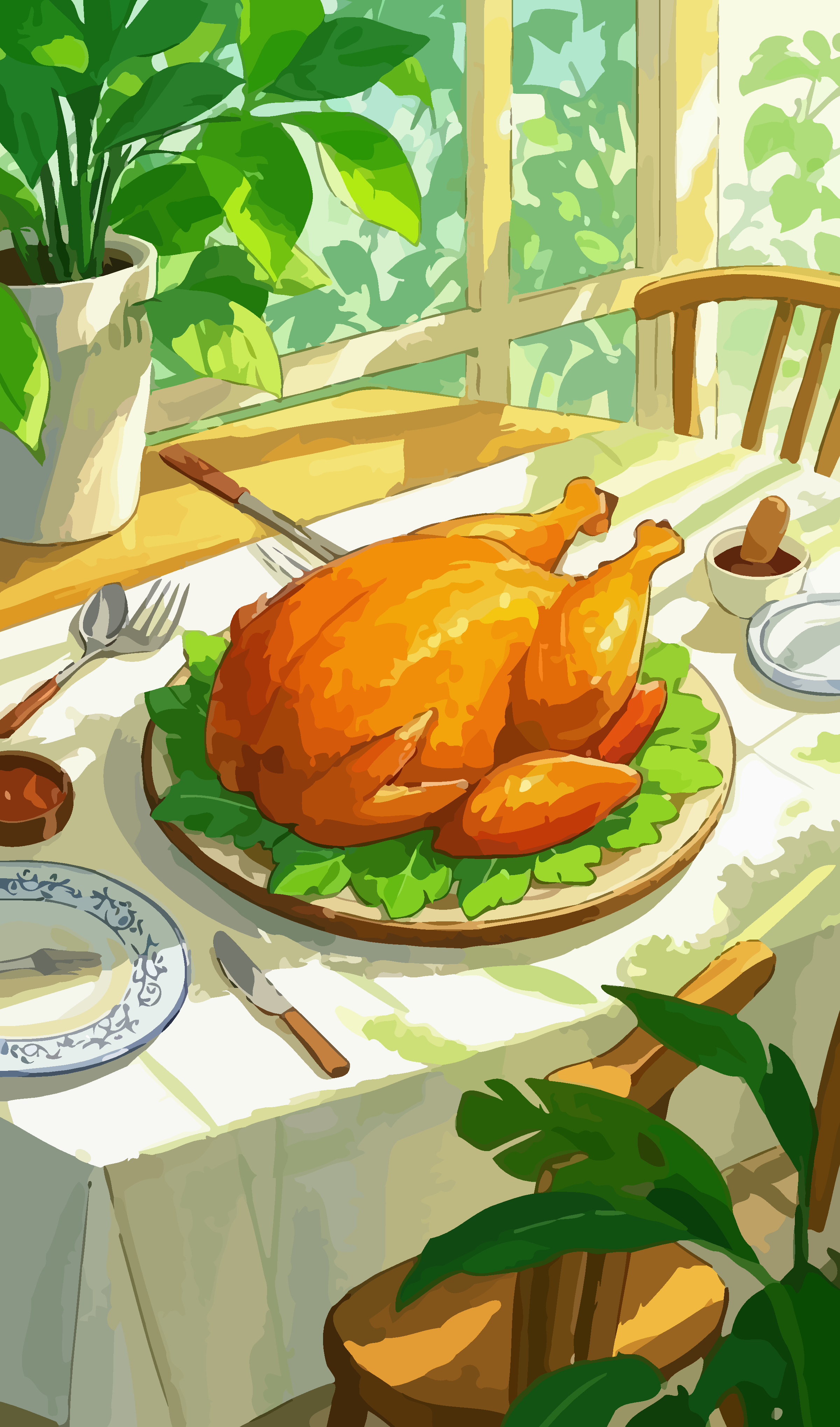 烤鸡鸡肉矢量插画图形元素素材