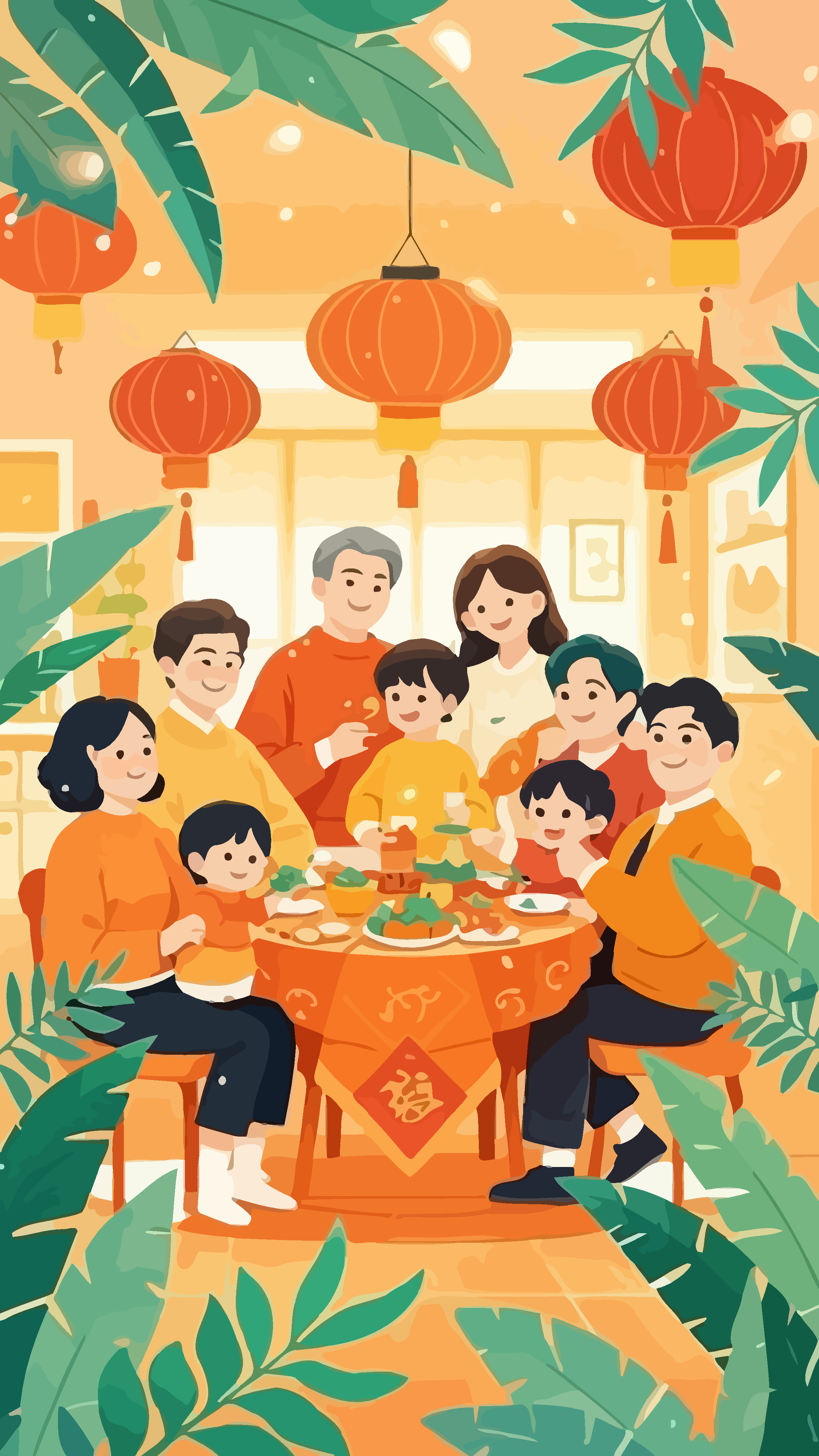 春节团圆一家人矢量图形插画素材