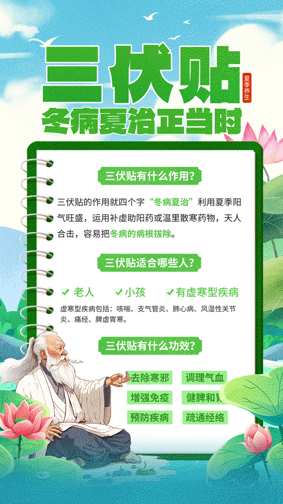 三伏天夏天中医养生三伏贴初伏中伏末伏海报素材