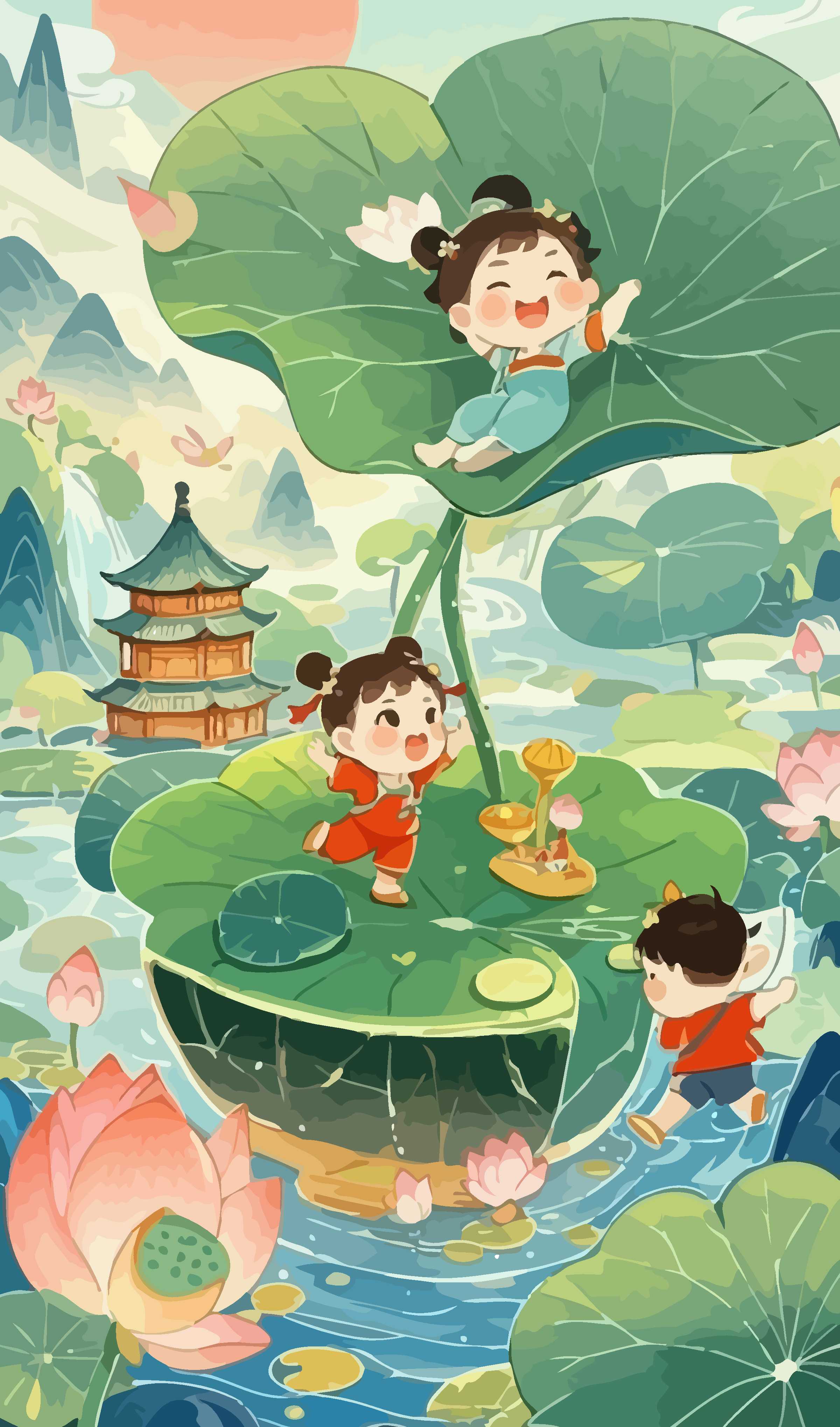 春天梯田燕子矢量插画图形素材