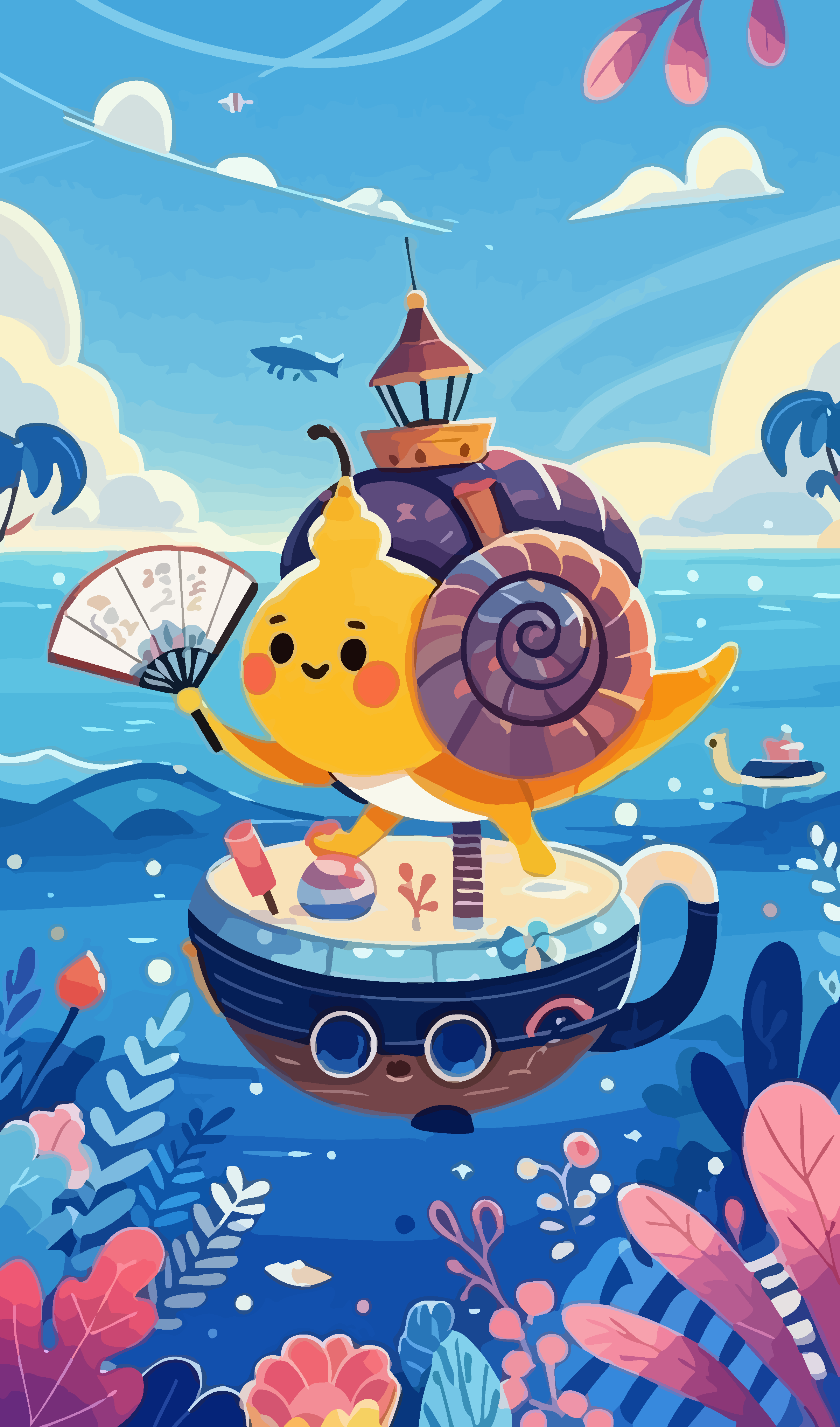 可爱卡通海螺矢量插画图形元素素材