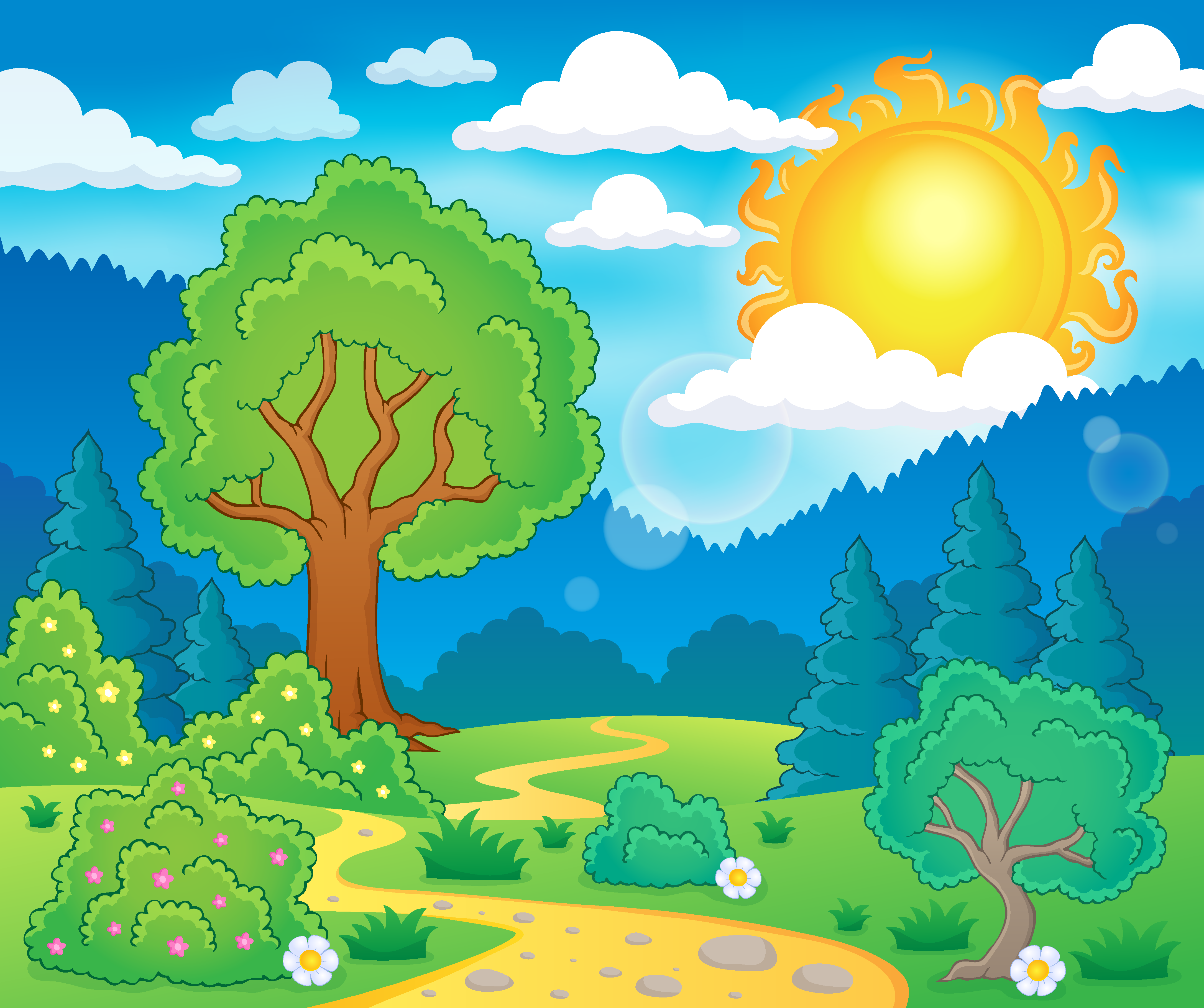 卡通夏季郊外自然風(fēng)景插畫(huà)素材