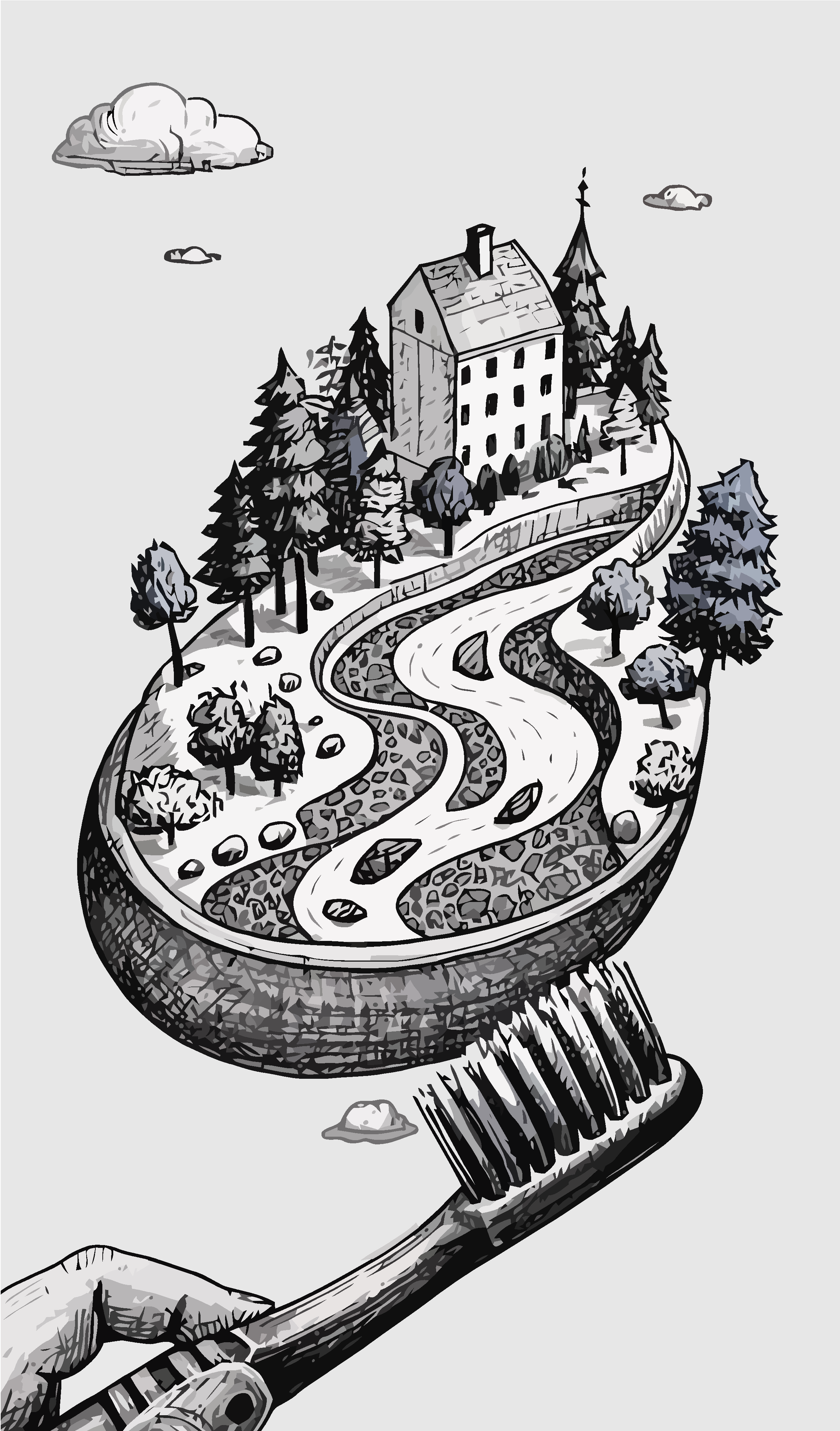 创意牙刷建筑矢量插画图形素材